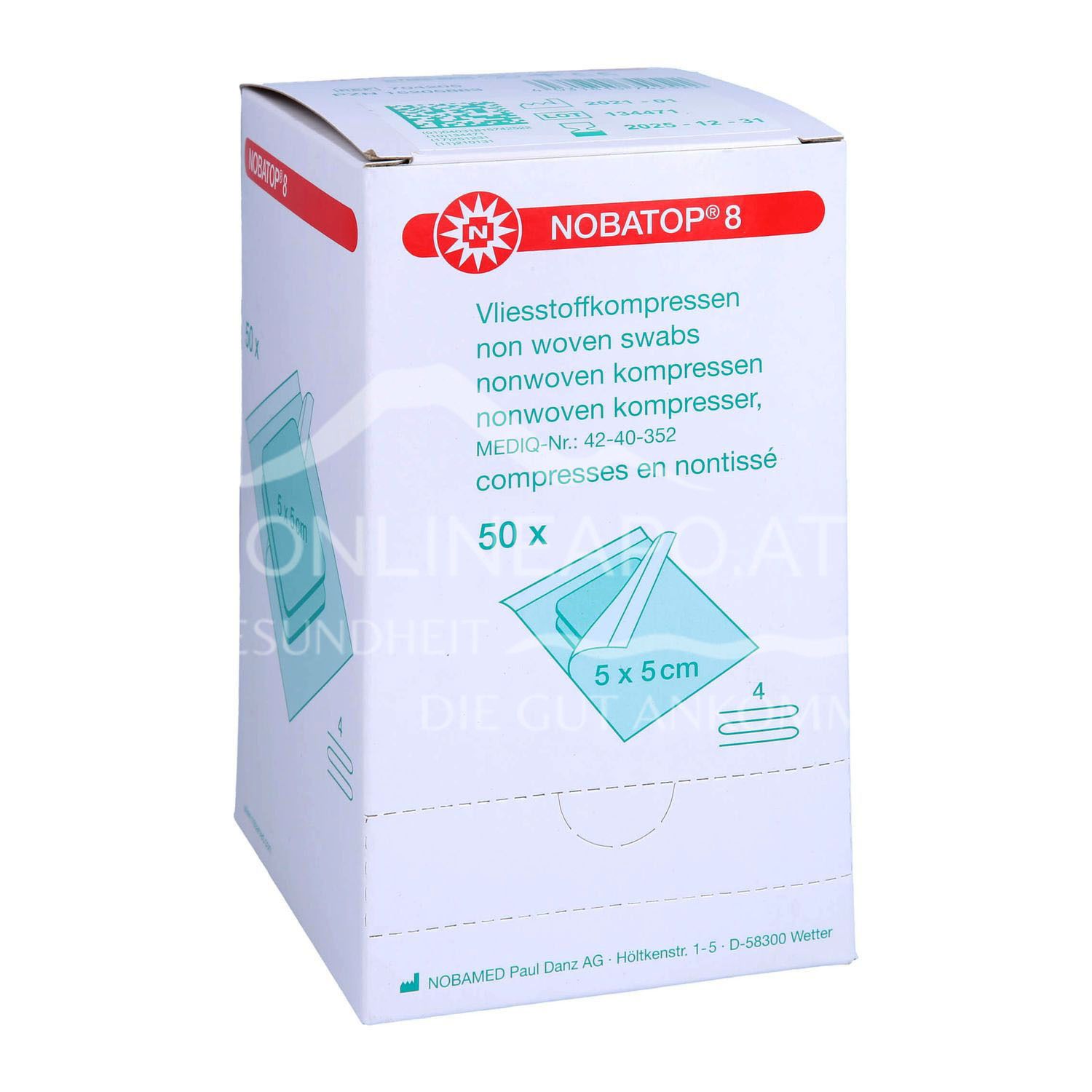 NOBATOP®-steril 8 Vlieskompressen 4-fach, 5 x 5 cm, 50 x 2 Stück