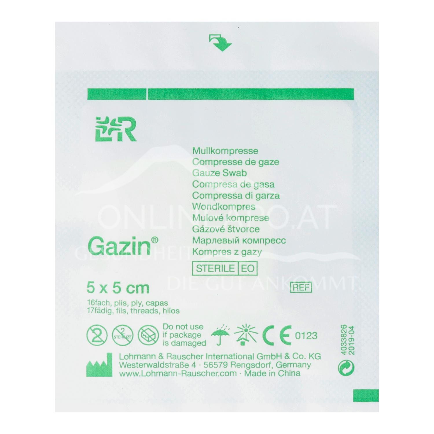 Gazin® gauze compresses sterile, 16-ply, 17-thread, 5 x 5 cm