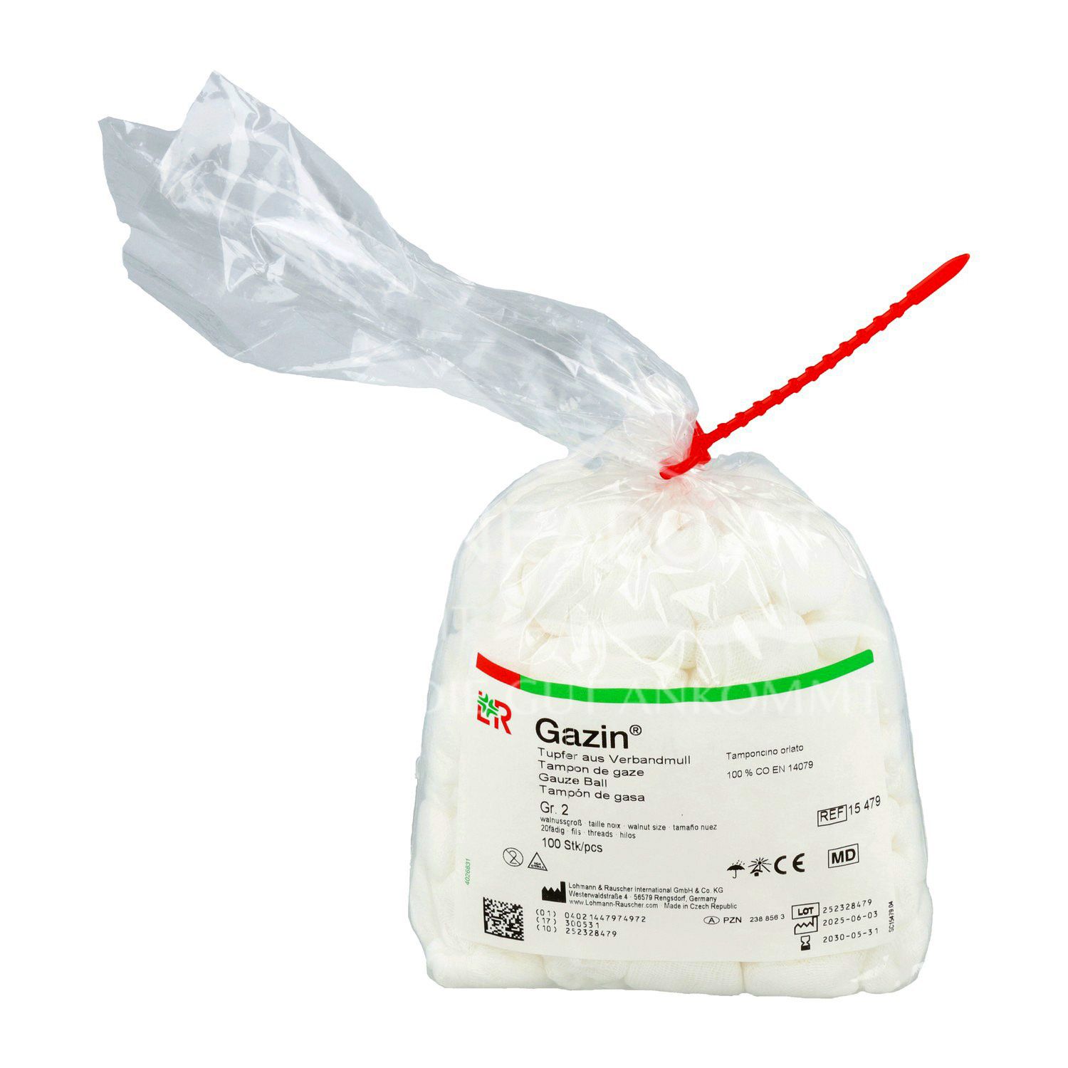 Gazin® swabs made of gauze, non-sterile, walnut size 2 - without X-ray contrast thread, 20 threads