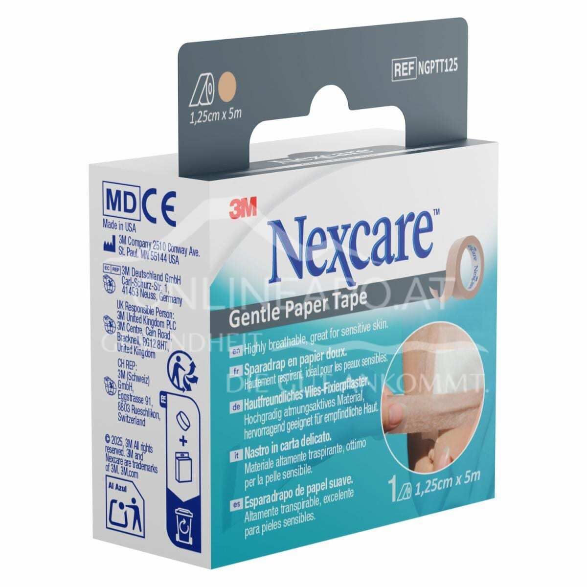 3M™ Nexcare™ Gentle Paper Tape, sensitives Fixierpflaster, Rolle, beige, 12,5 mm x 5 m