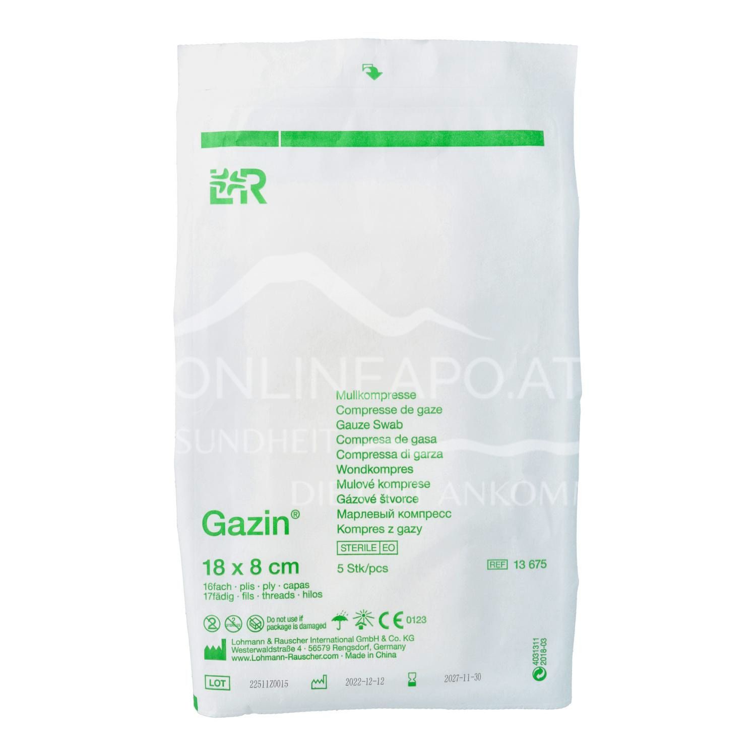 Gazin® gauze compresses sterile, 16-ply, 17-thread, 18 x 8 cm
