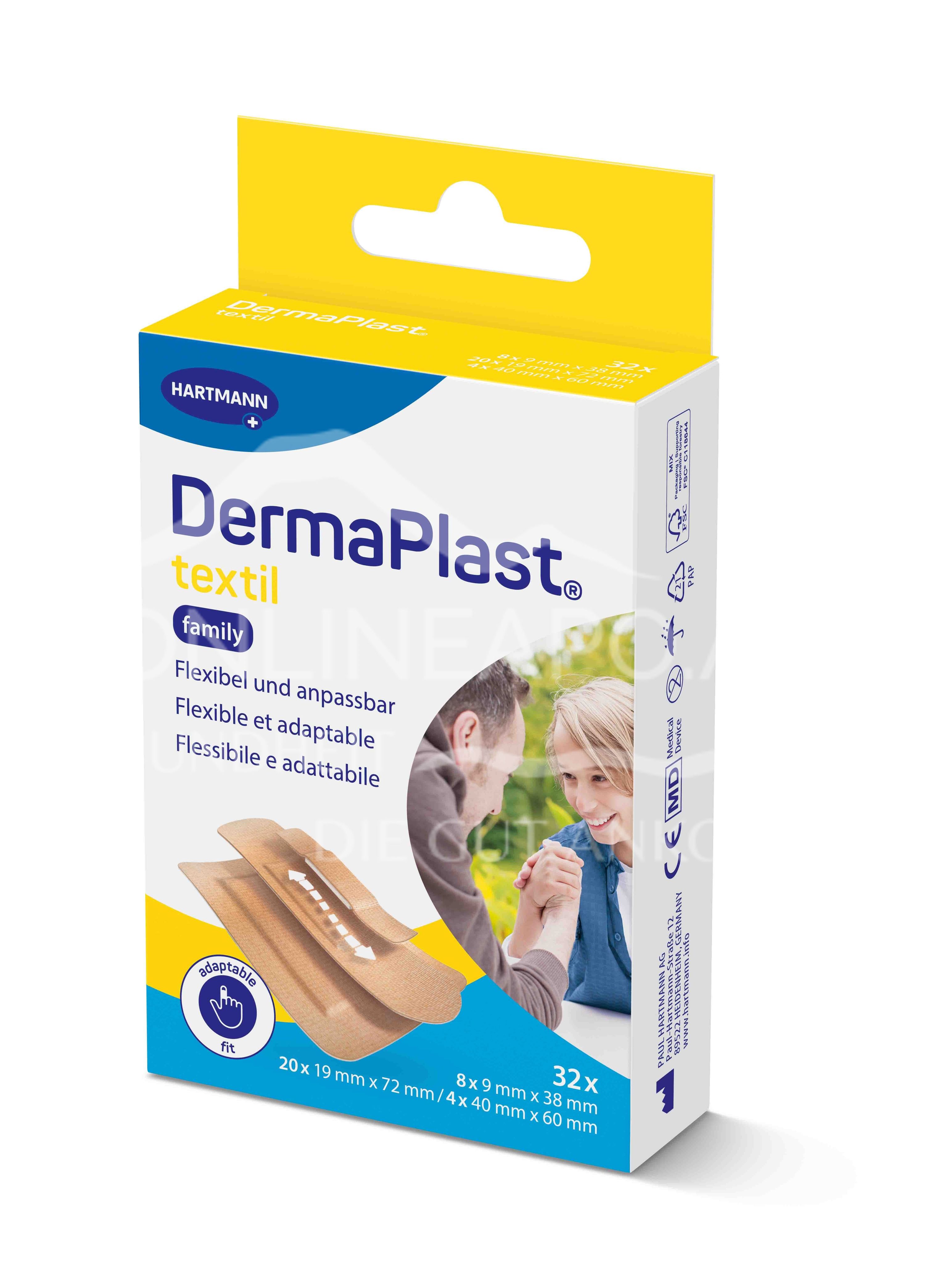 DermaPlast® Textile Plasters Family Pack Strips, individually wrapped - 3 sizes, assorted