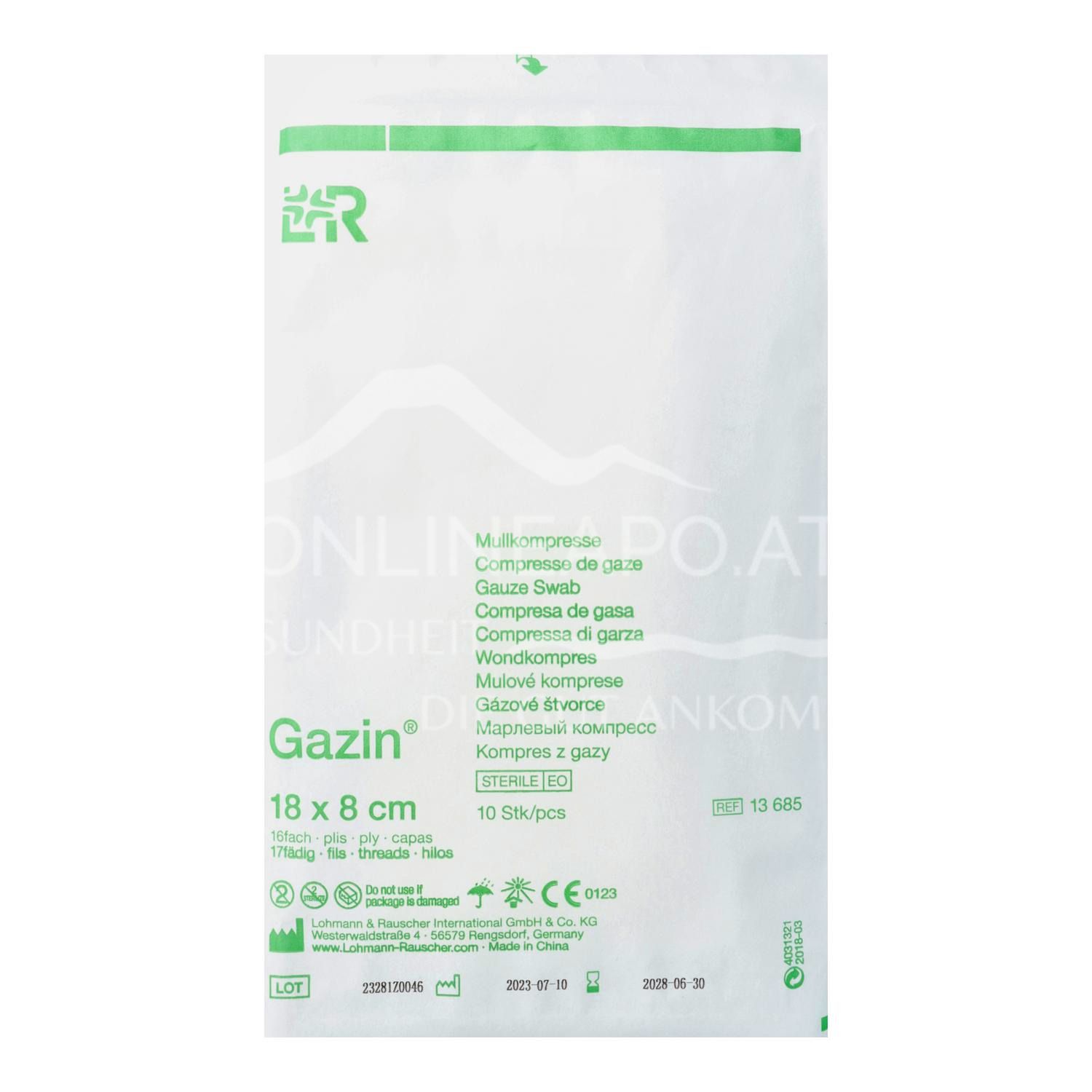 Gazin® Mullkompressen steril, 16-fach, 17-fädig, 18 x 8 cm