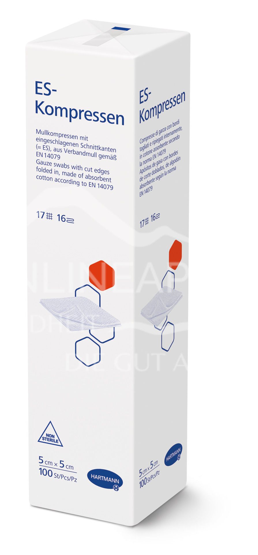 ES compresses 16-fold, non-sterile, 5 x 5 cm