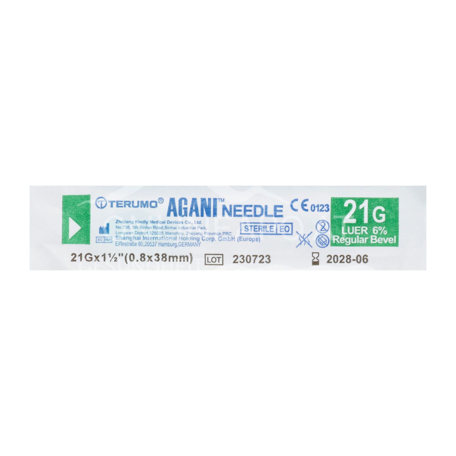 Terumo® Agani™ Einmal-Kanülen 21G x 1 ½″, Ø 0,8 x 38 mm, grün