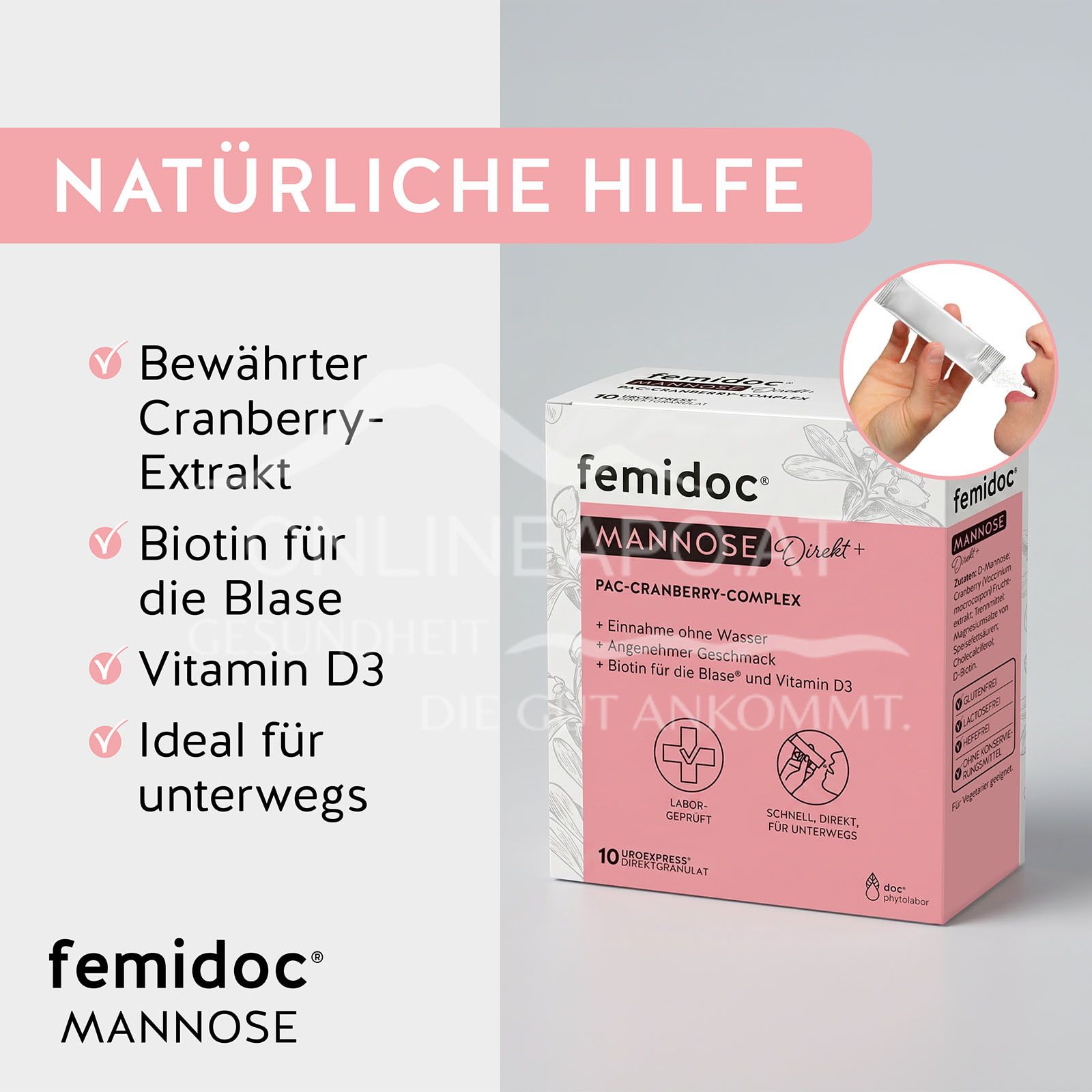 femidoc® MANNOSE Direkt+ Direktgranulat-Sticks