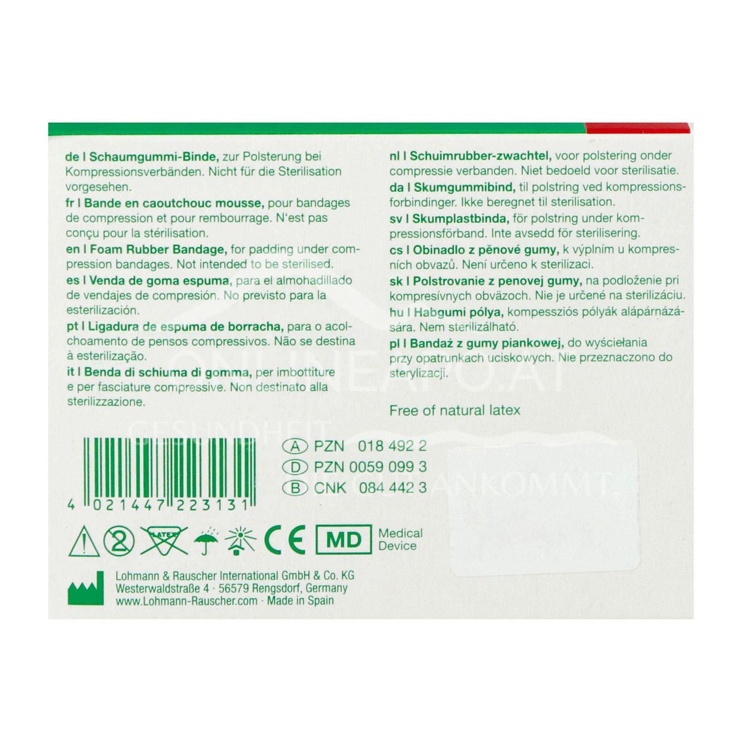 Komprex® Schaumgummi-Binde Rolle, 8cm x 2m x 0,5cm