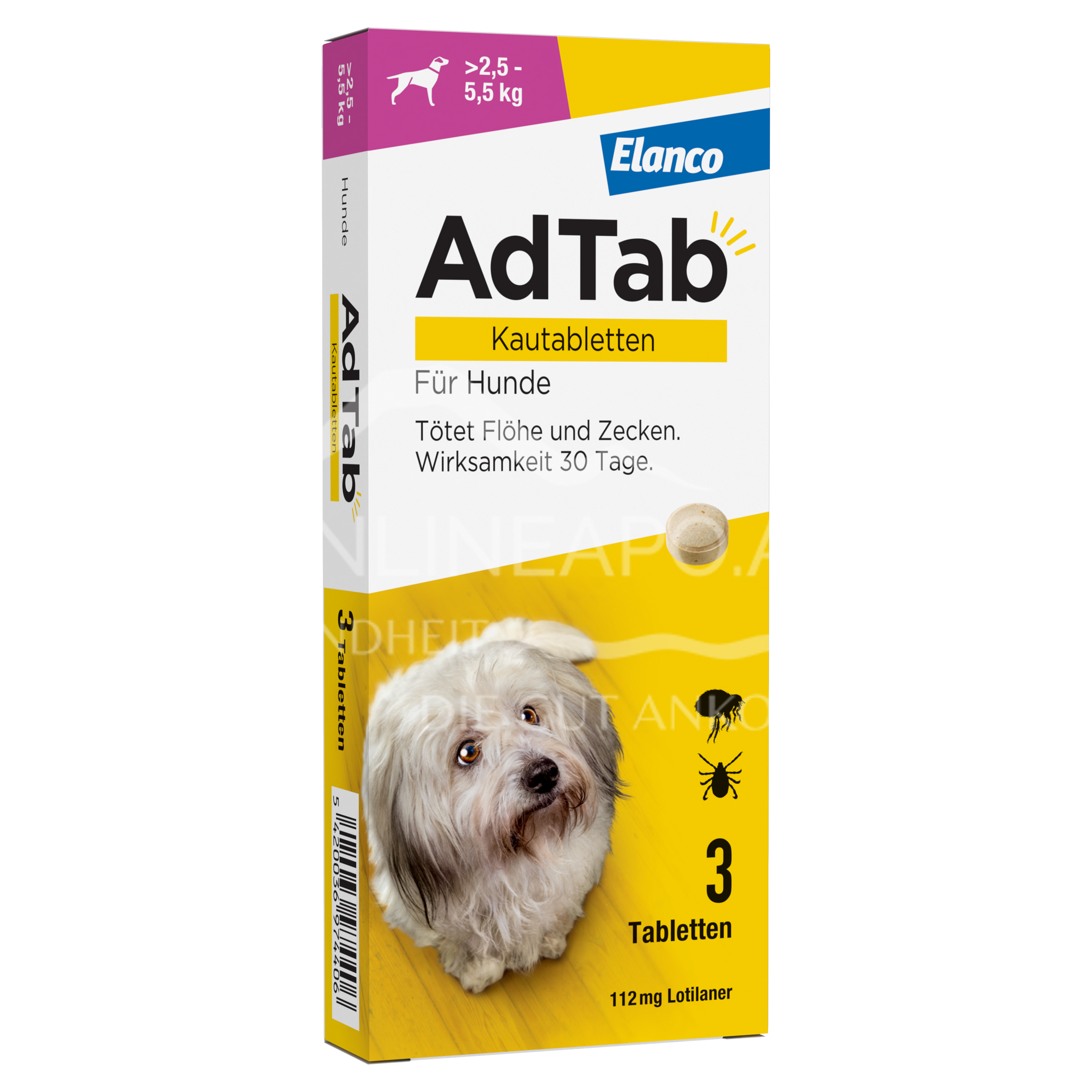 AdTab™ 112 mg Kautabletten für Hunde (> 2,5 – 5,5 kg)