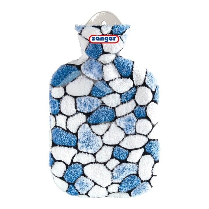 Singer hot water bottle plush cover stones blue/white 2.0 L
