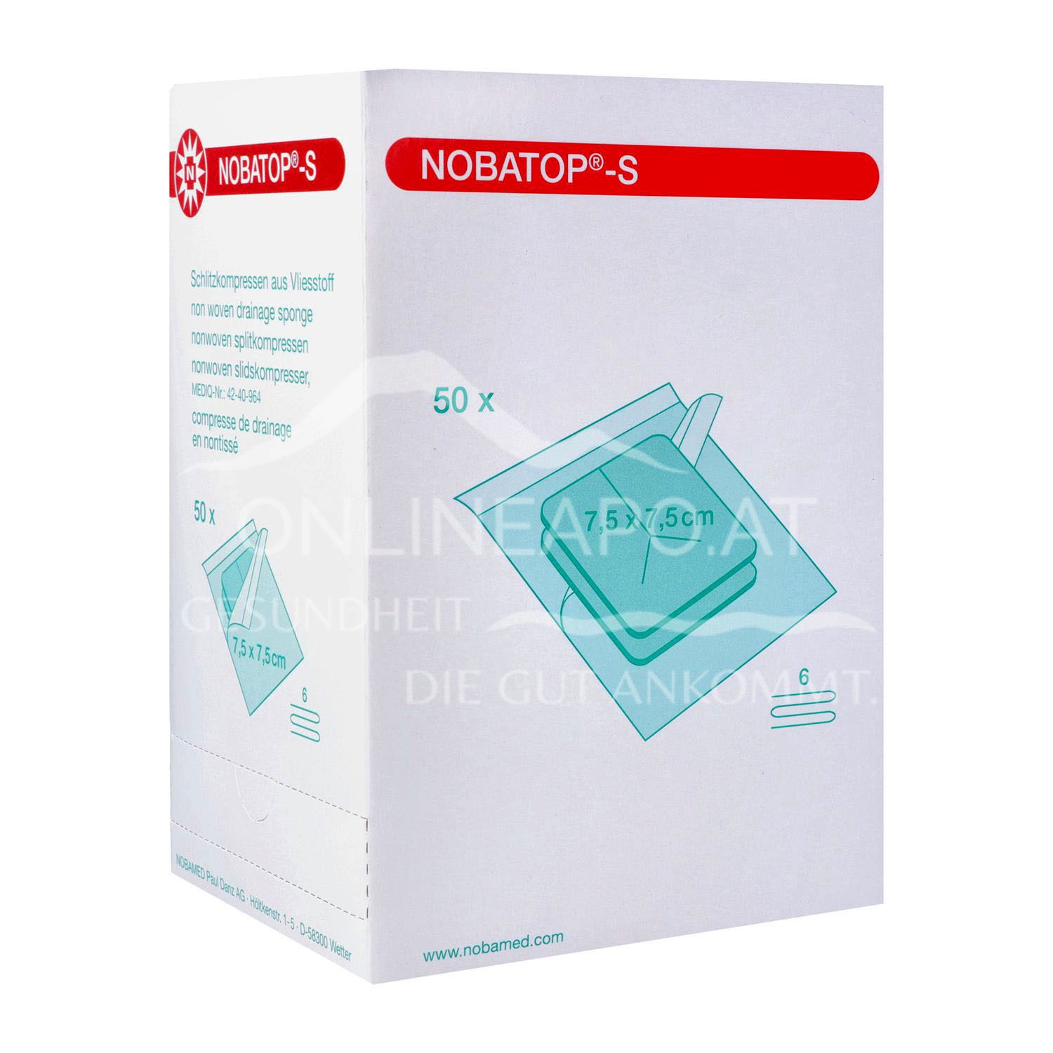 NOBATOP®-S Schlitzkompresse 6-fach, steril, 7,5 x 7,5 cm, 50 x 2 Stück