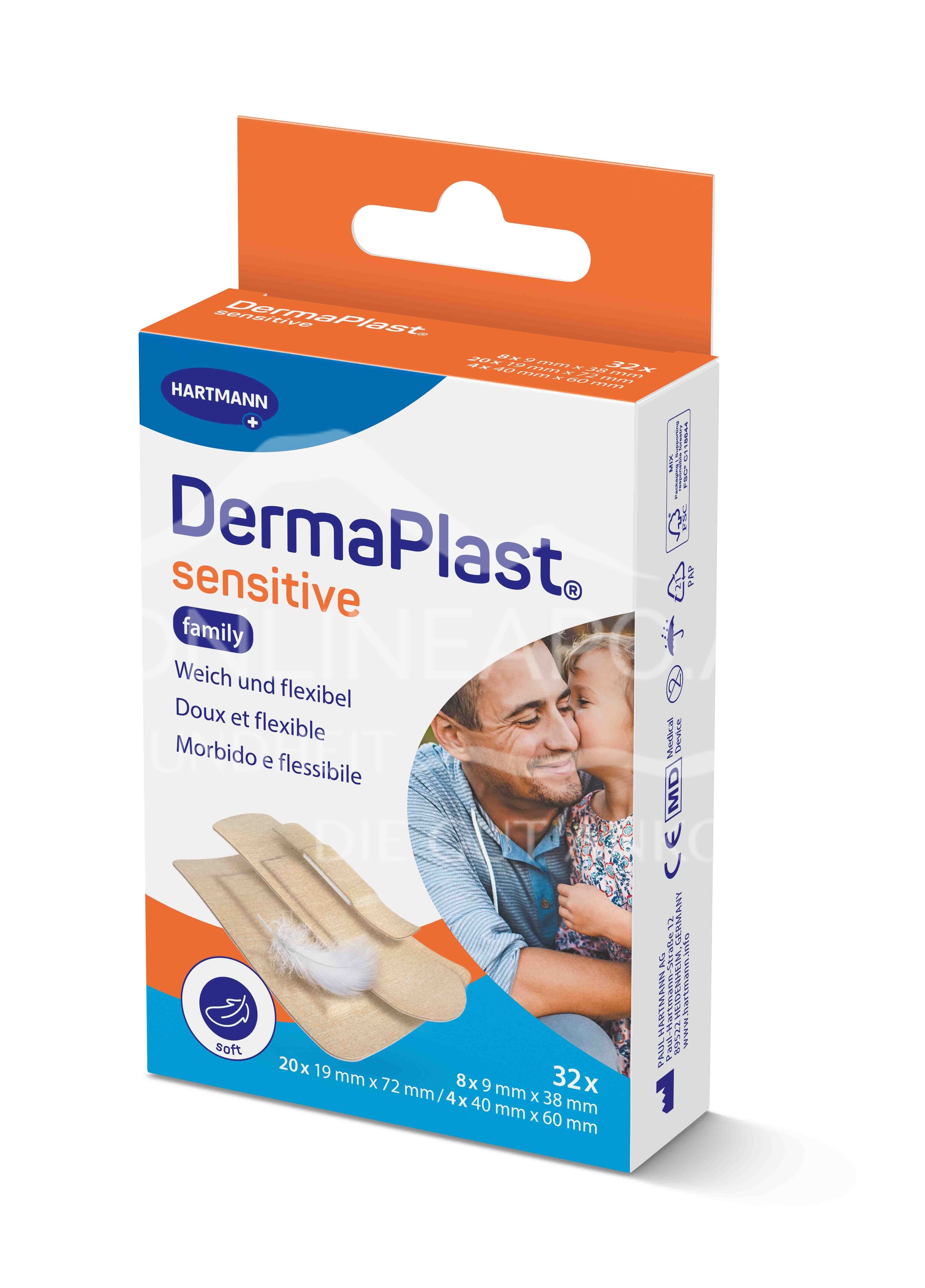 DermaPlast® Sensitive hautfarbig Family Packung Strips, einzeln verpackt 3 Größen, assortiert