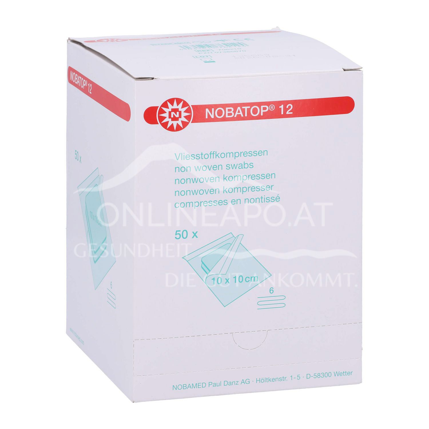 NOBATOP®-steril 12 Vlieskompressen, 6-fach, 10 x 10 cm, 50 x 2 Stück
