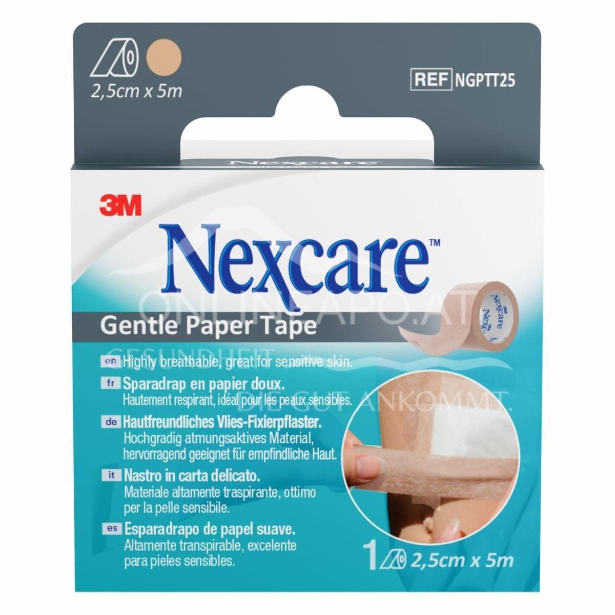 3M™ Nexcare™ Gentle Paper Tape, sensitives Fixierpflaster, Rolle, beige, 25 mm x 5 m