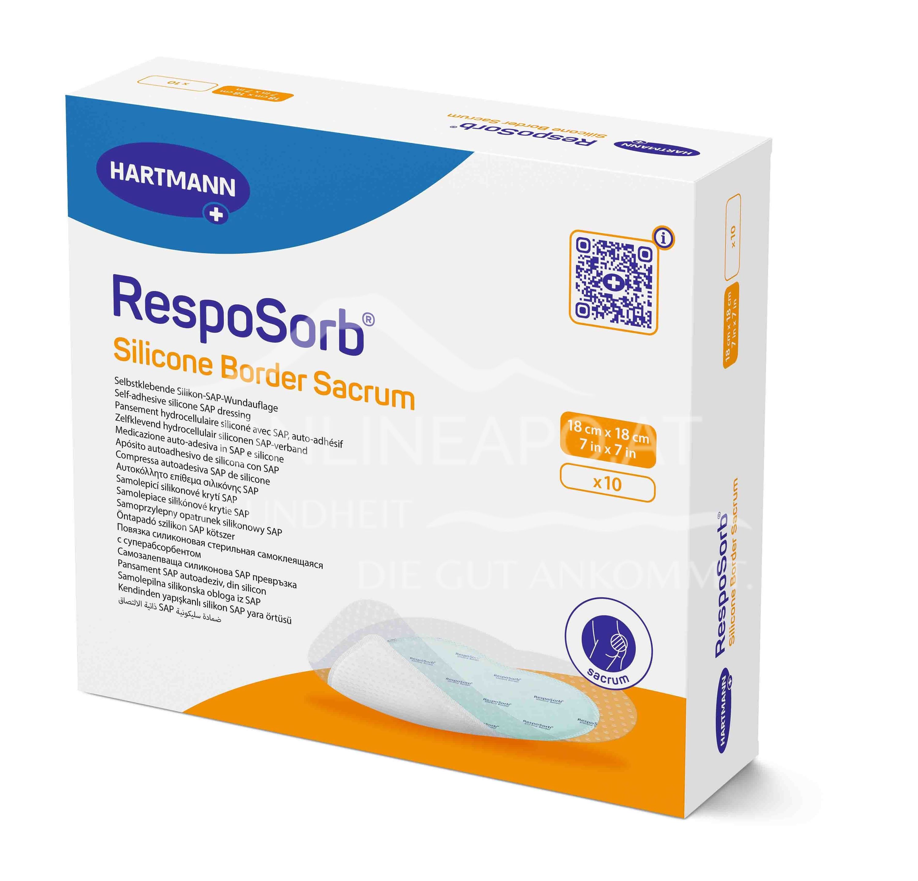 RespoSorb® Silicone Border Sacrum self-adhesive superabsorbent absorbent dressing with silicone wound contact layer sterile, 18 x 18 cm