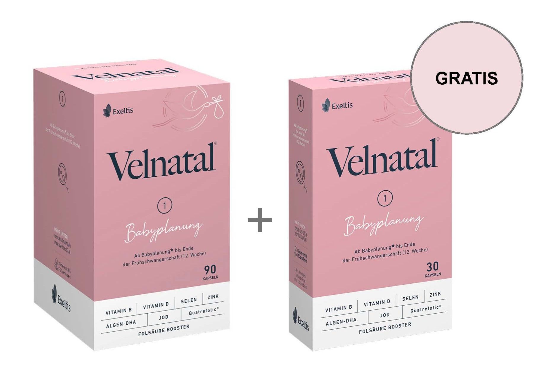 Velnatal® Babyplanung Weichkapseln (90 Stk.) + 1 x gratis Babyplanung Weichkapseln (30 Stk.)