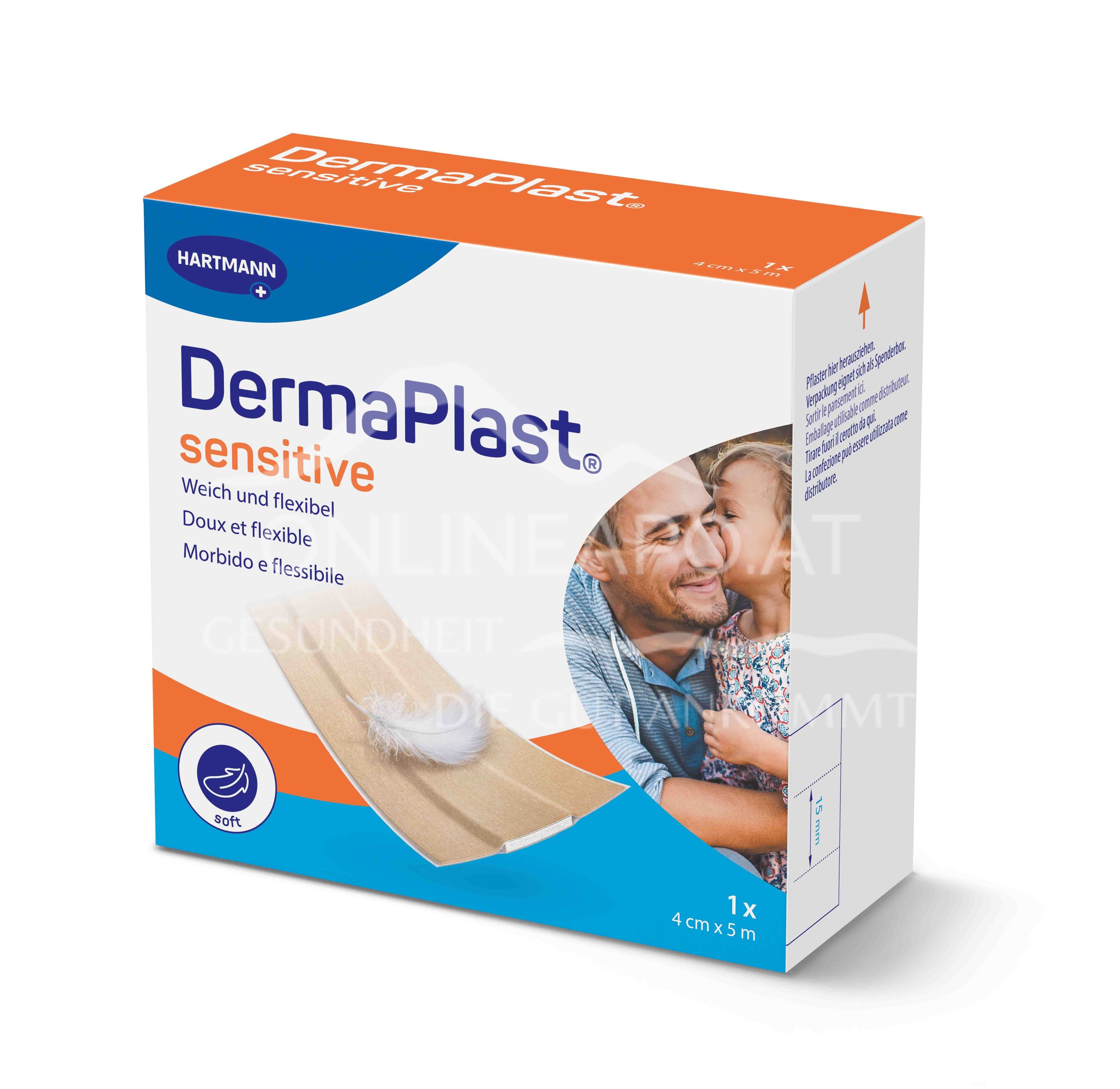 DermaPlast® Sensitive hautfarbig Wundschnellverband, zuschneidbar 5 m x 4 cm Rolle