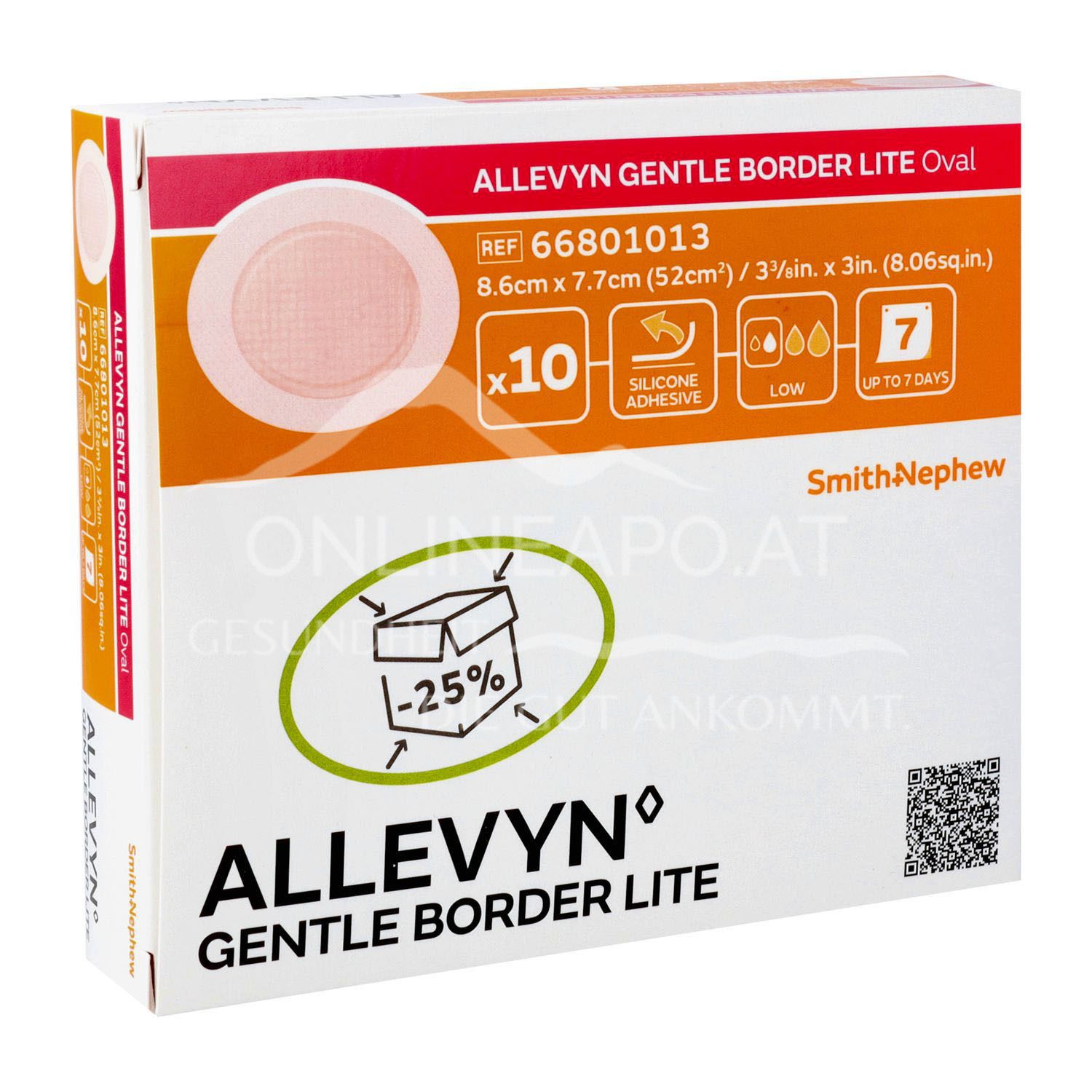 ALLEVYN GENTLE BORDER LITE Oval haftender Silikon-Schaumverband steril, 8,6 x 7,7 cm (52 cm²)