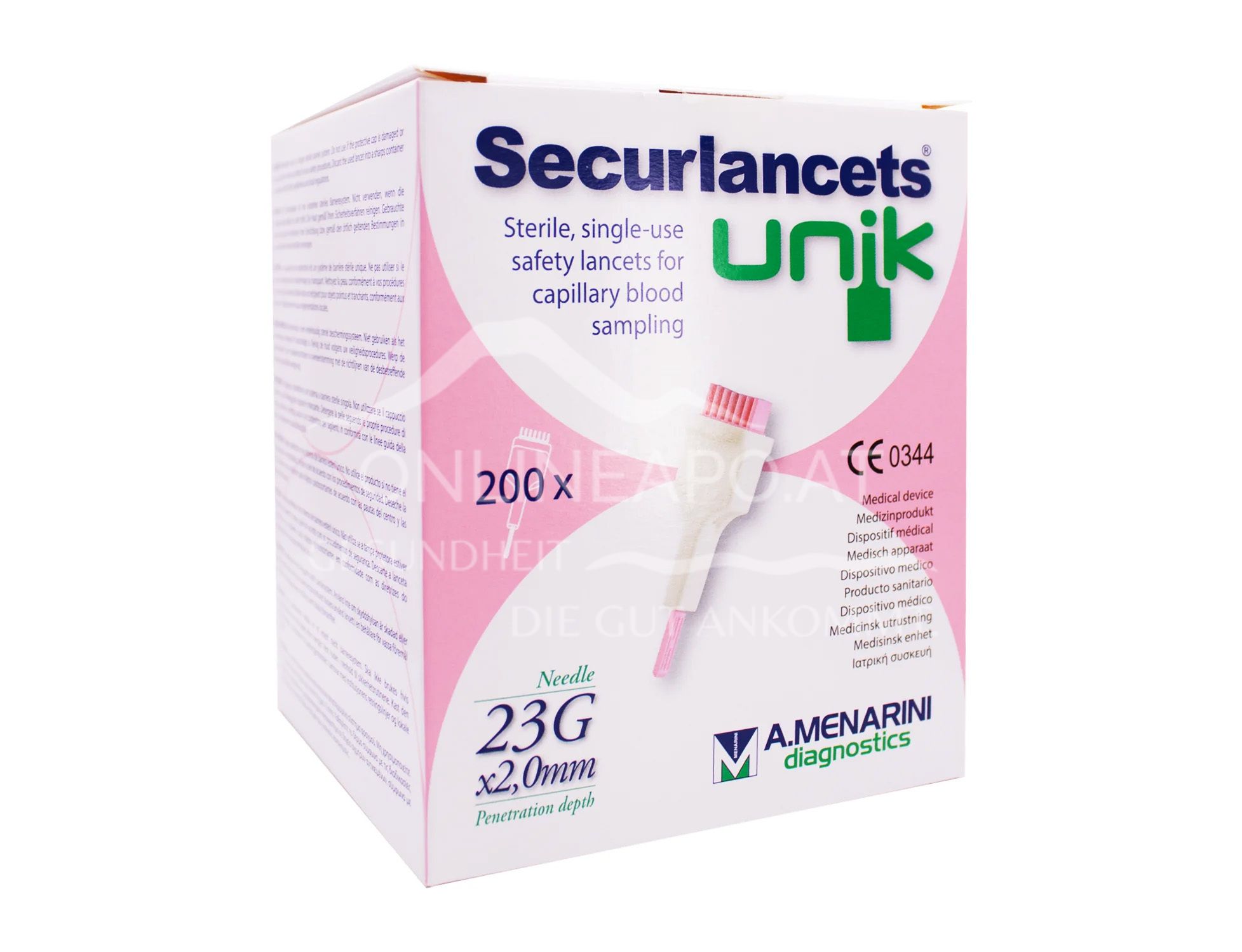 Securlancets® unik Sicherheitslanzetten 23 G x 2,0 mm, rosa
