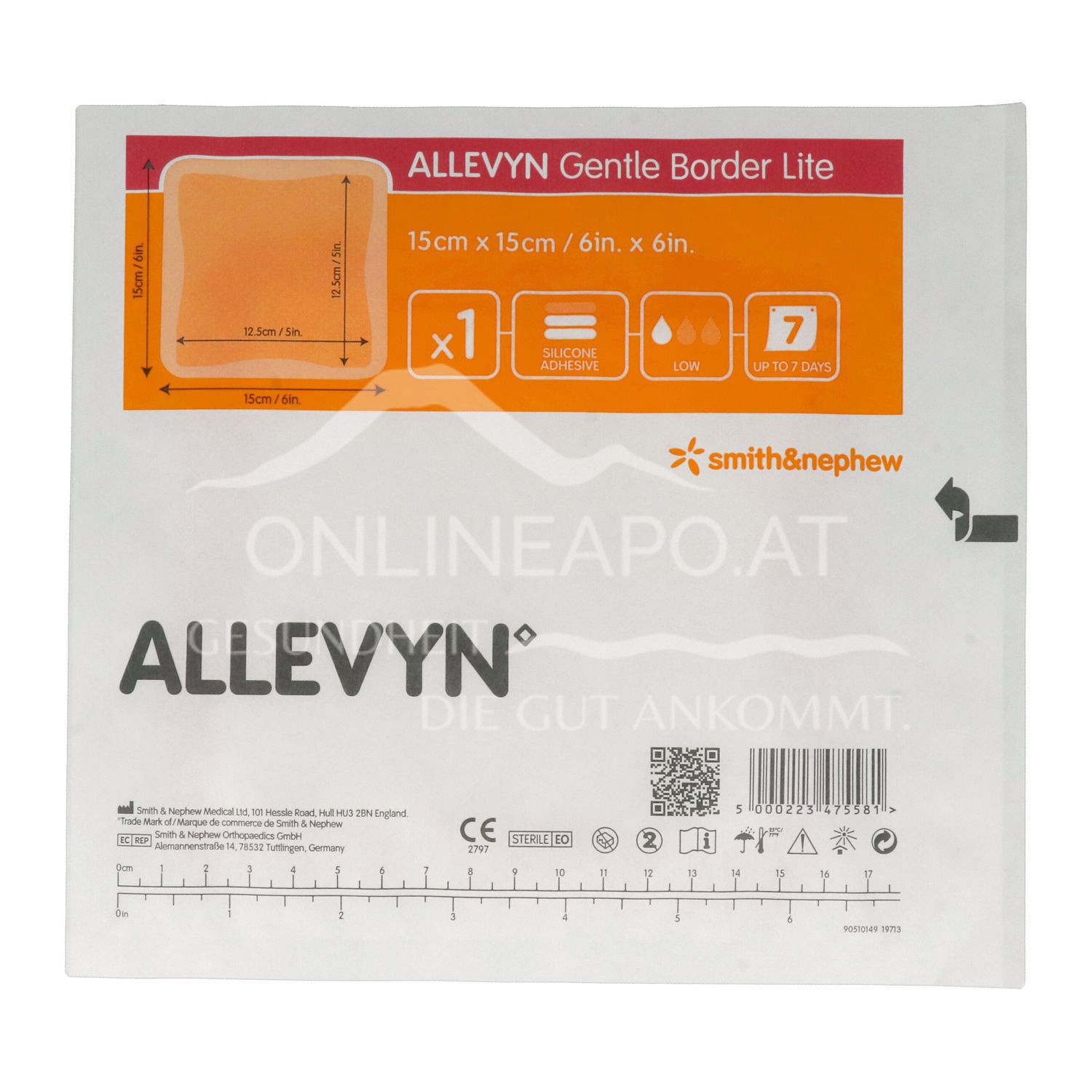 ALLEVYN GENTLE BORDER LITE adhesive silicone foam dressing sterile, 5 x 5 cm