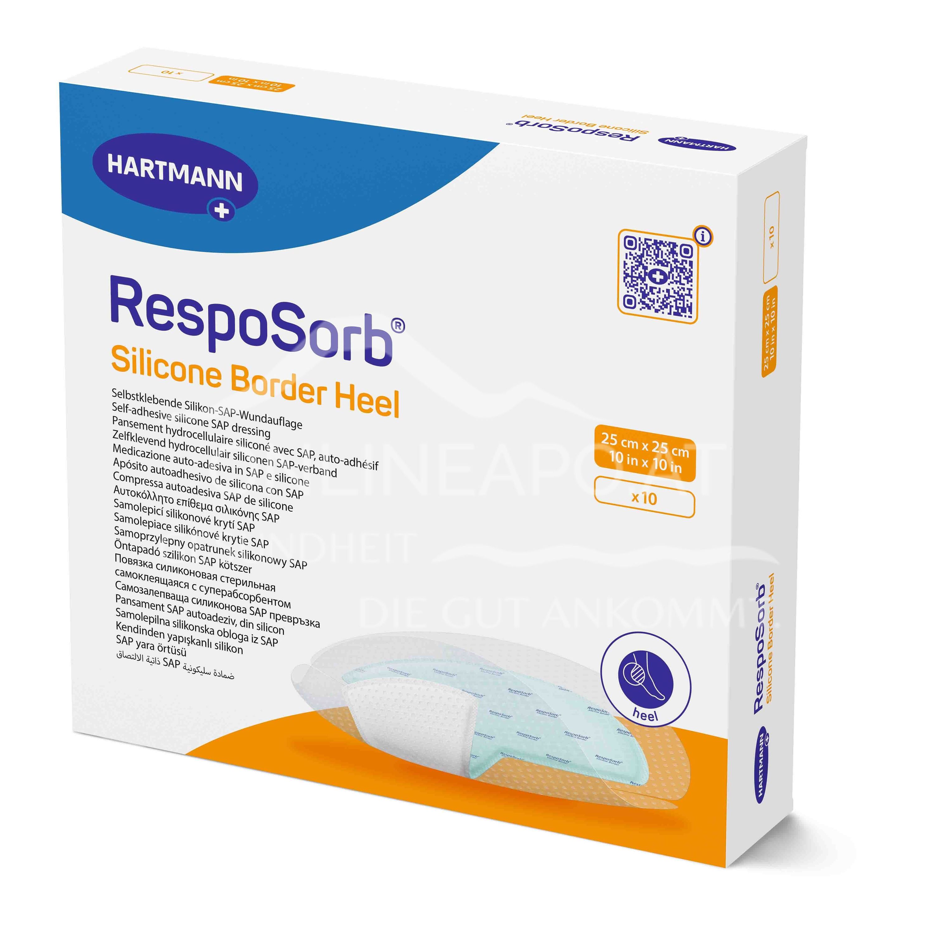 RespoSorb® Silicone Border Heel self-adhesive superabsorbent absorbent dressing with silicone wound contact layer sterile, 25 x 25 cm