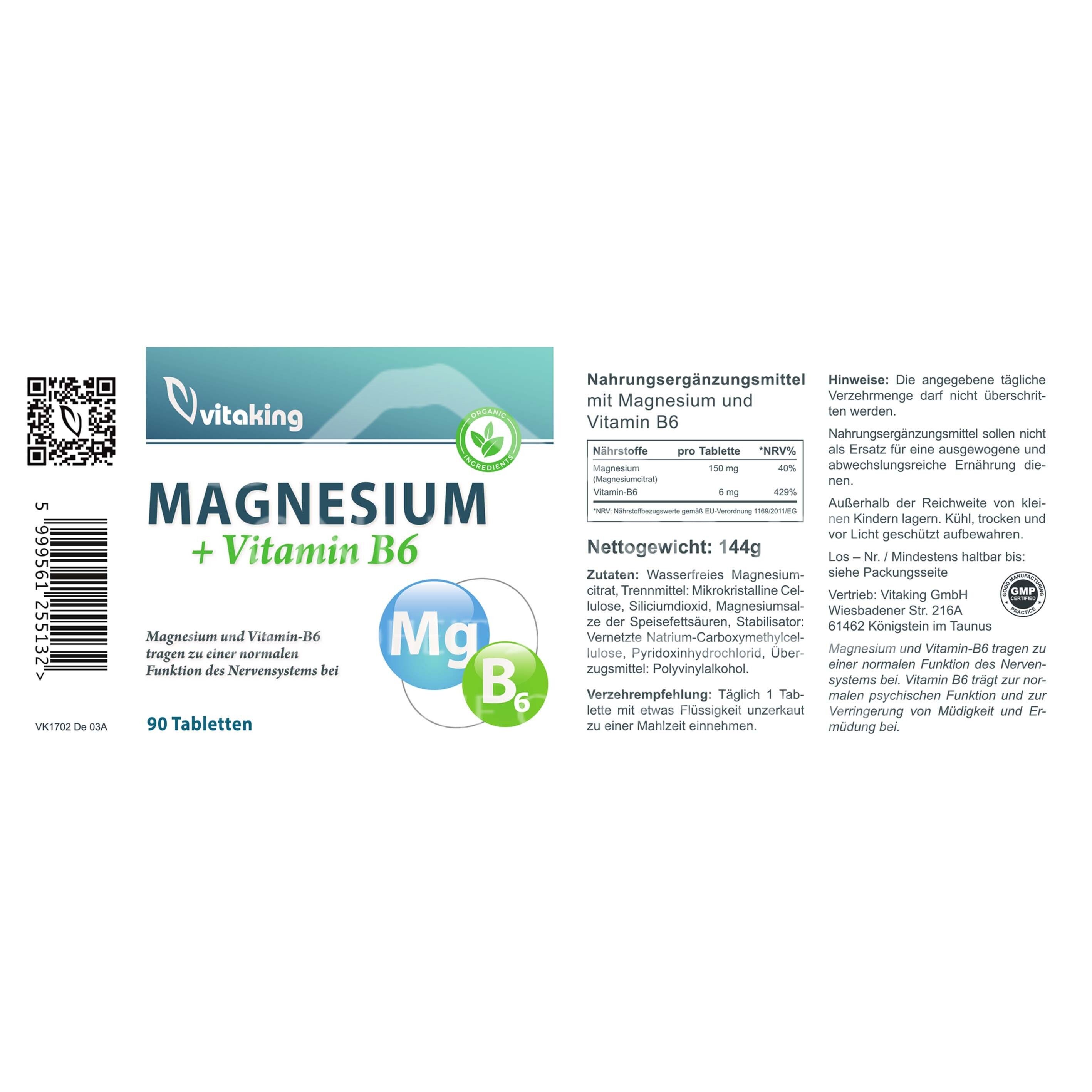 vitaking Magnesium mit Vitamin-B6 Tabletten