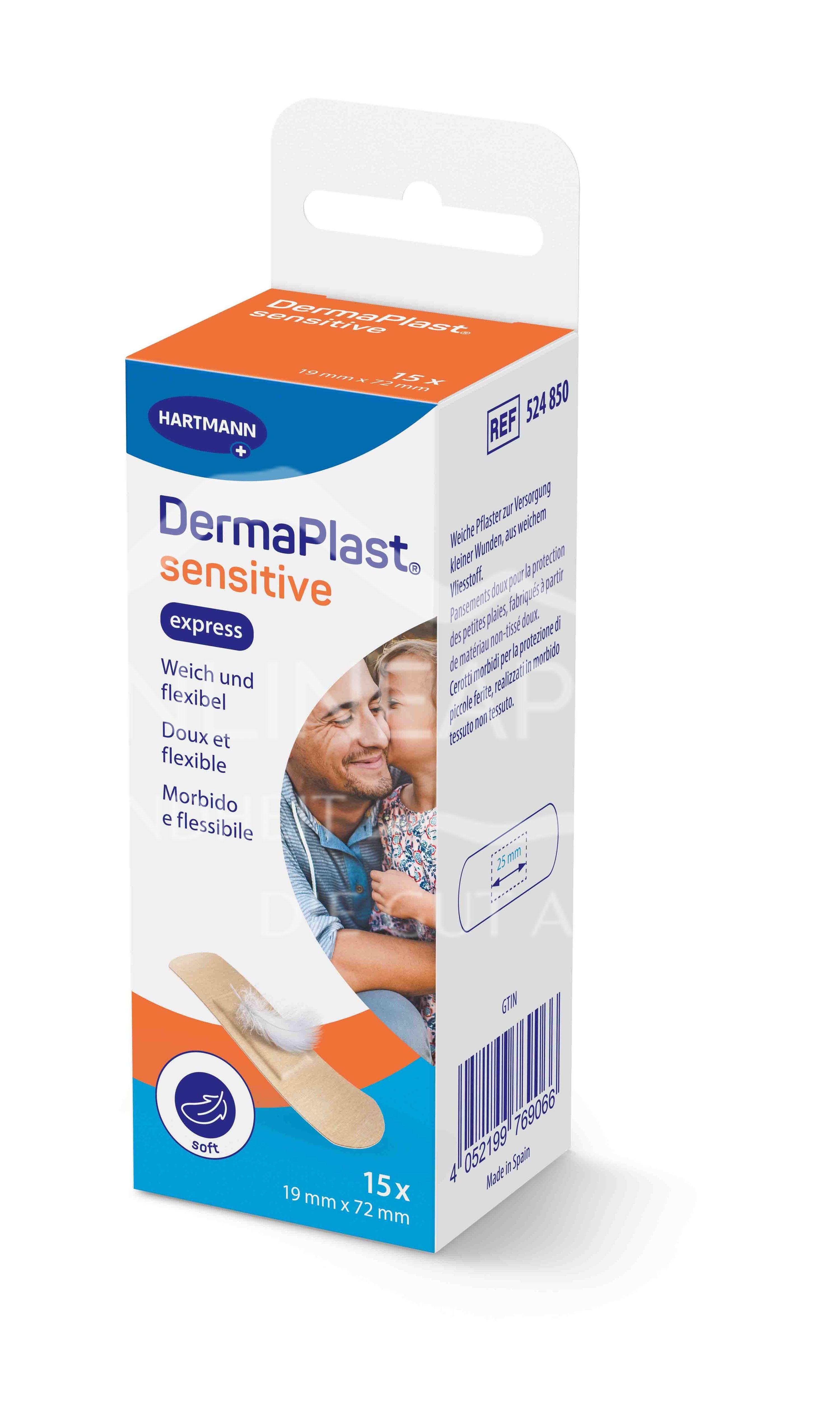 DermaPlast® Sensitive hautfarbig Express Packung Strips, einzeln verpackt 19 x 72 mm