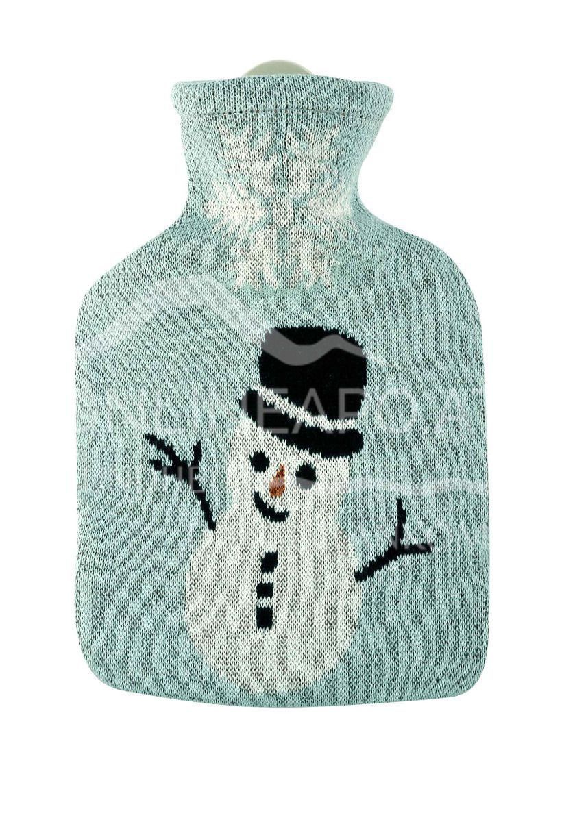 Sänger Kinder Wärmflasche mit Strickbezug aus Baumwolle "Schneemann Flocki" - 0,8L