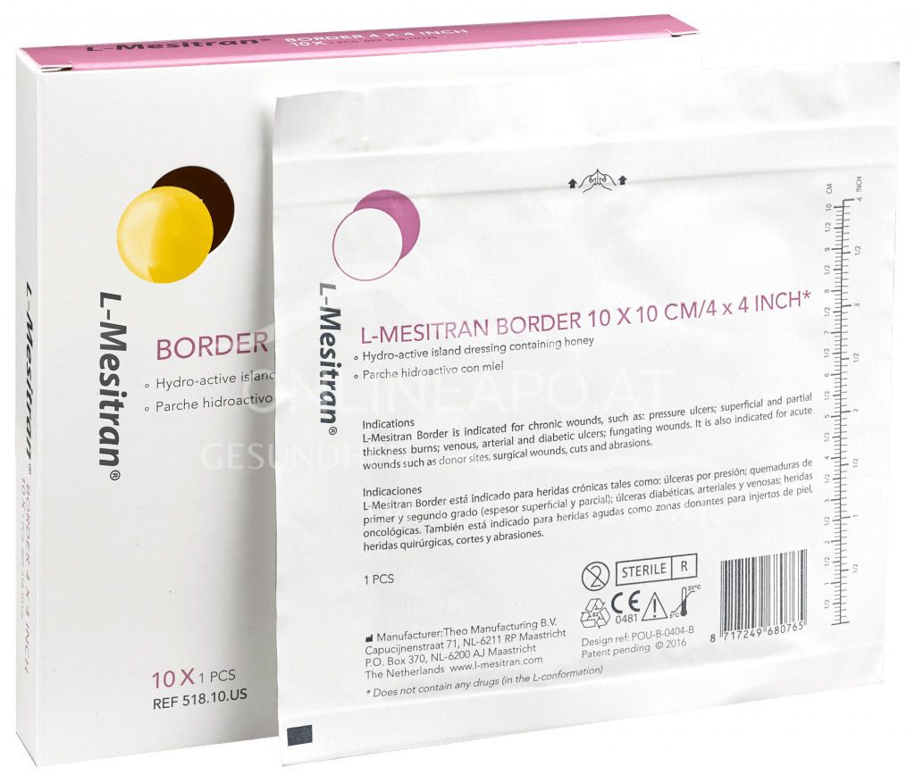 L-Mesitran® Border Hydroaktiver antibakterieller Wundverband mit haftendem Rand, 10 x 10 cm