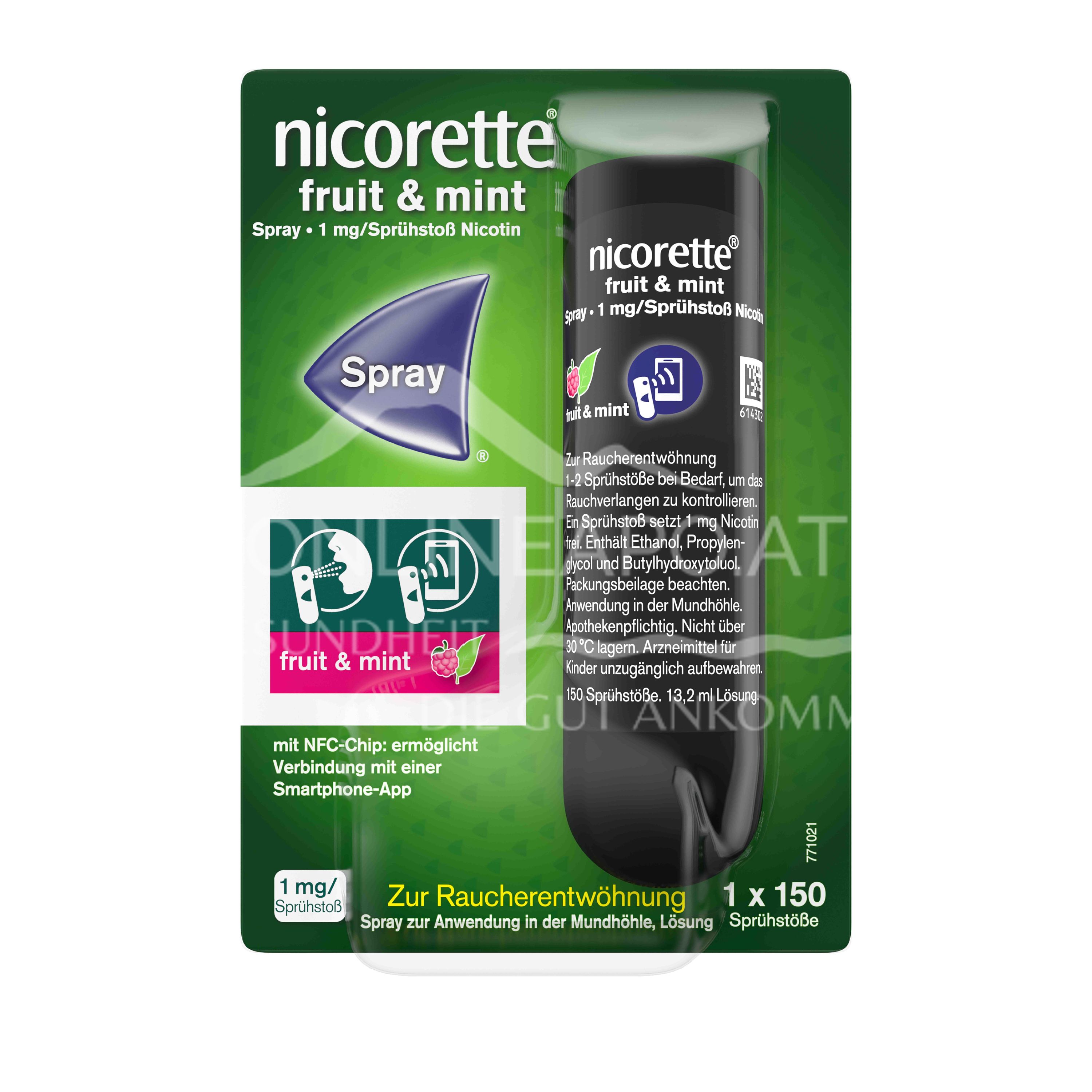 Nicorette® Fruit & Mint Spray 1 mg/Sprühstoß Spray zur Anwendung in der Mundhöhle, Lösung