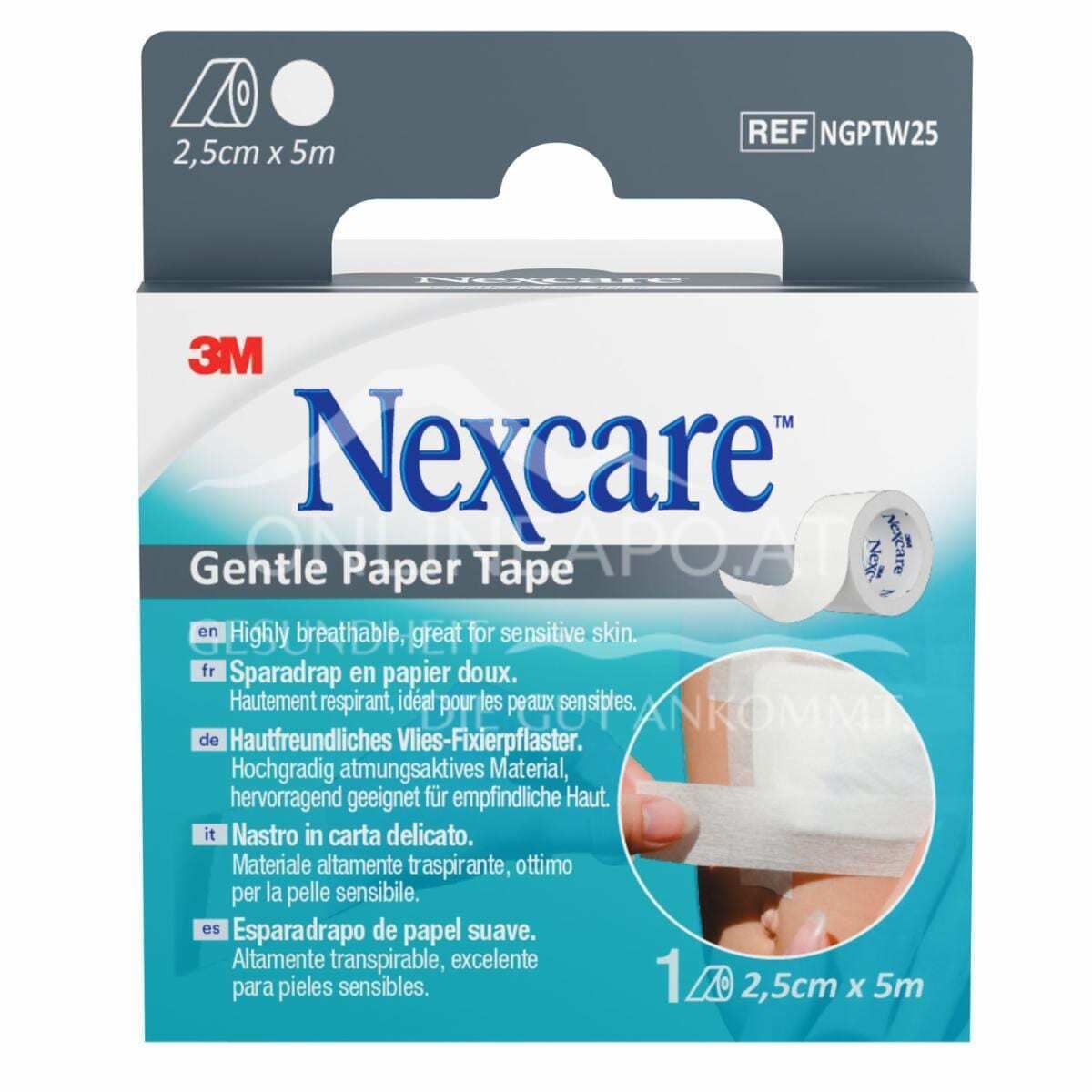 3M™ Nexcare™ Gentle Paper Tape, sensitives Fixierpflaster, Rolle, weiß, 25 mm x 5 m