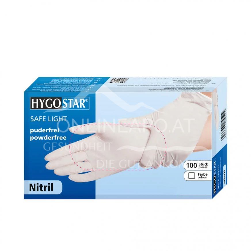 Hygostar® Nitril Einweghandschuhe SAFE LIGHT, weiß, unsteril, puderfrei - Größe S