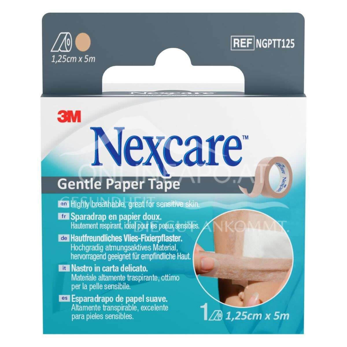 3M™ Nexcare™ Gentle Paper Tape, sensitives Fixierpflaster, Rolle, beige, 12,5 mm x 5 m
