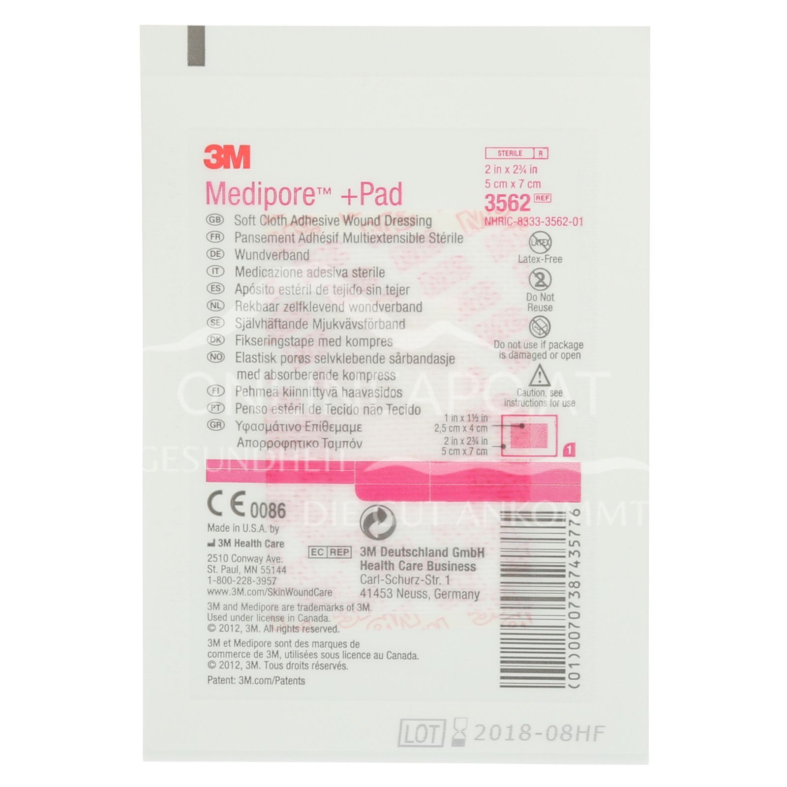3M™ Medipore™ + Pad Steriler Wundverband mit Wundauflage, 3562E, 5 x 7 cm