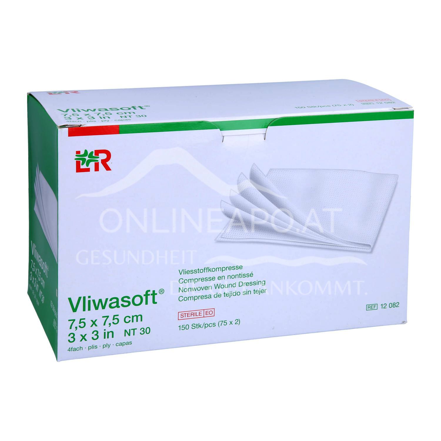 Vliwasoft® Vliesstoffkompressen, steril, 4-lagig, 7,5 x 7,5 cm, 75 x 2 Stück