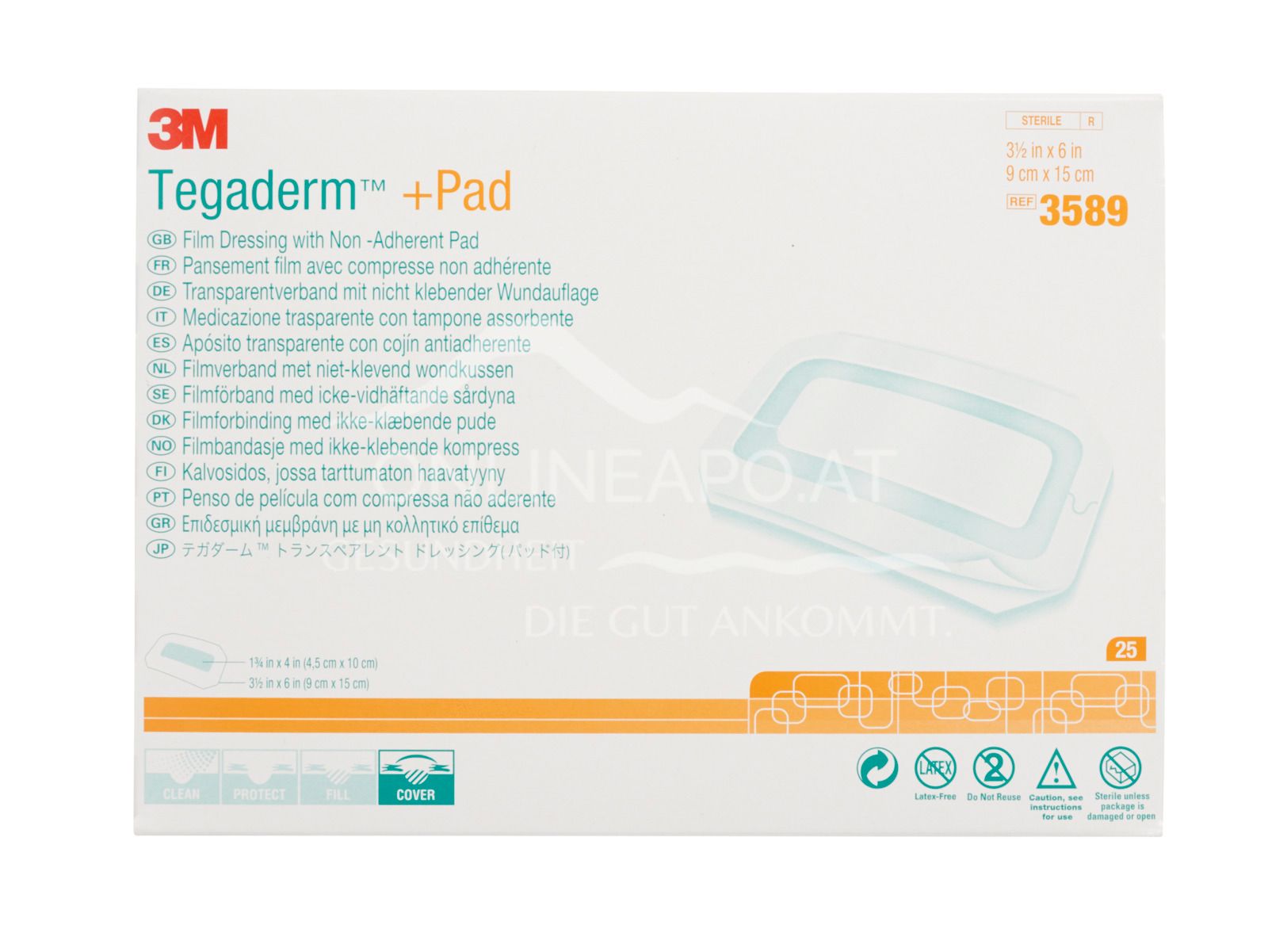 3M™ Tegaderm™+ PAD transparent dressing with non-adhesive wound dressing, 3589, 9 x 15 cm