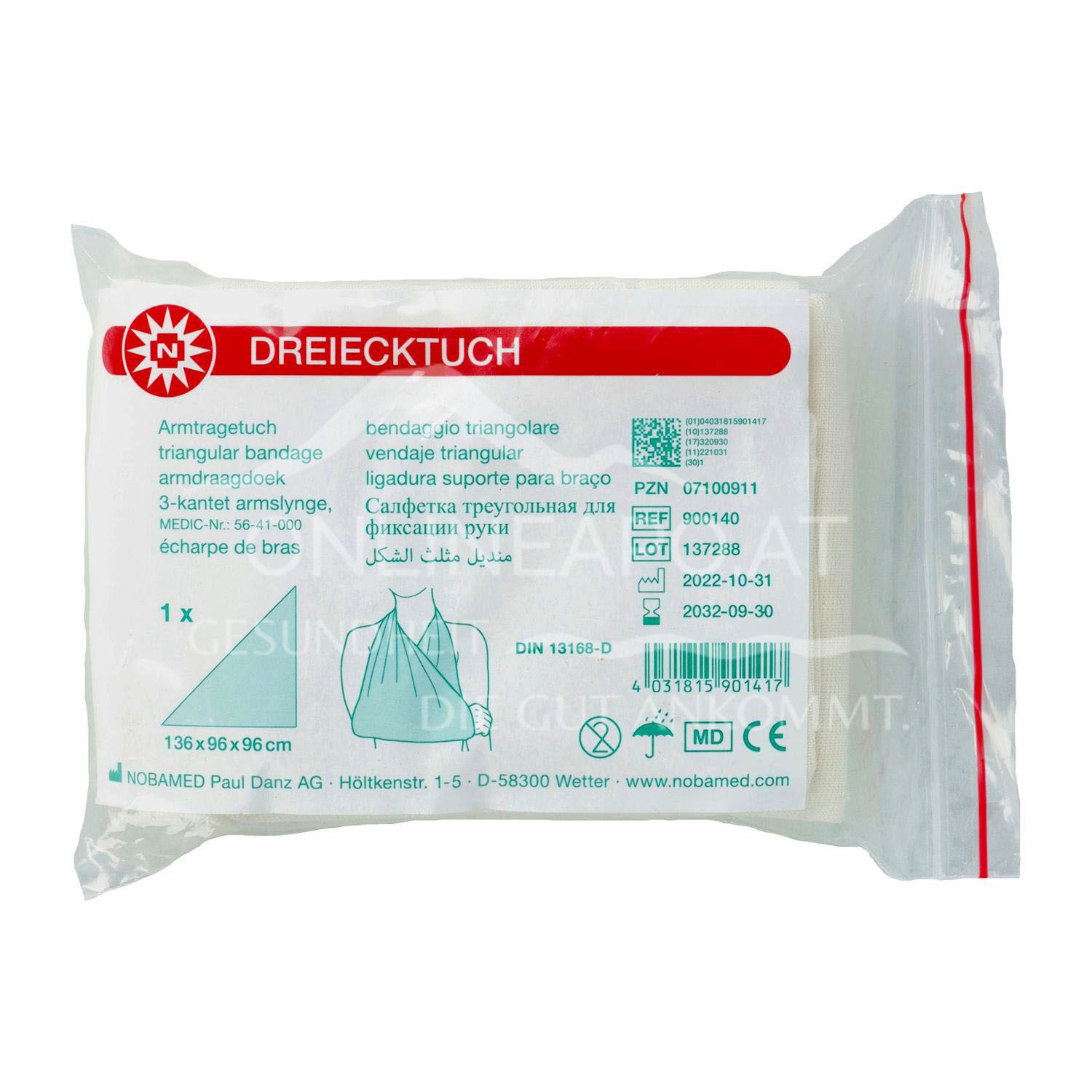 Nobamed Armtragetuch weiß, 96 x 96 x 136 cm