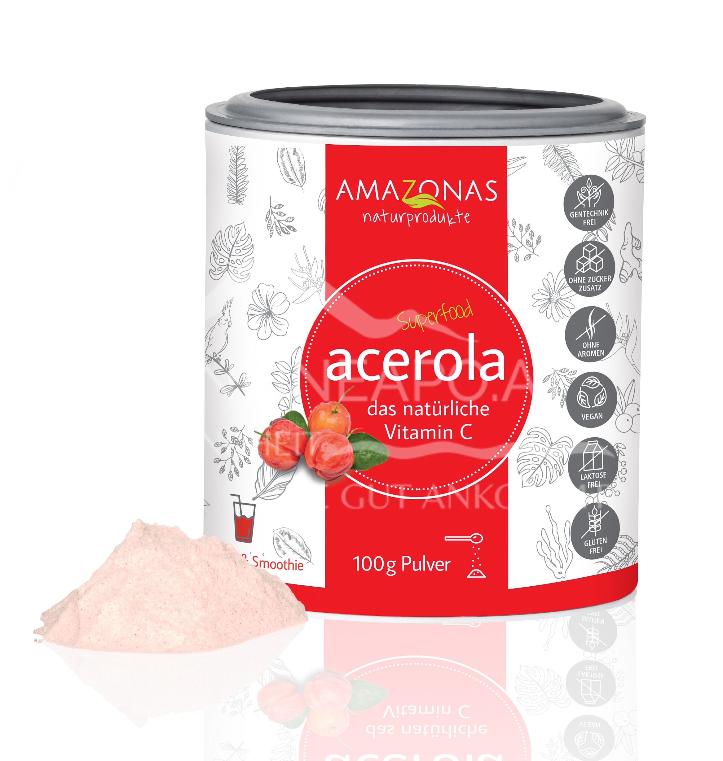 AMAZONAS Acerola Vitamin C Fruchtpulver, mit 17% Vitamin C