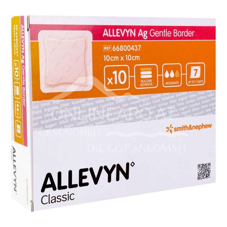ALLEVYN Ag GENTLE BORDER haftender Silikon-Schaumverband steril, 10 x 10 cm