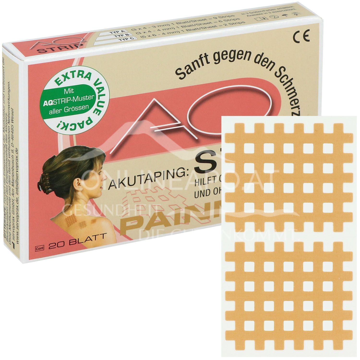 AQ® Strip Gittertape Hautfarben, Größe C, 5 x 6 cm, 20 x 2 Stück