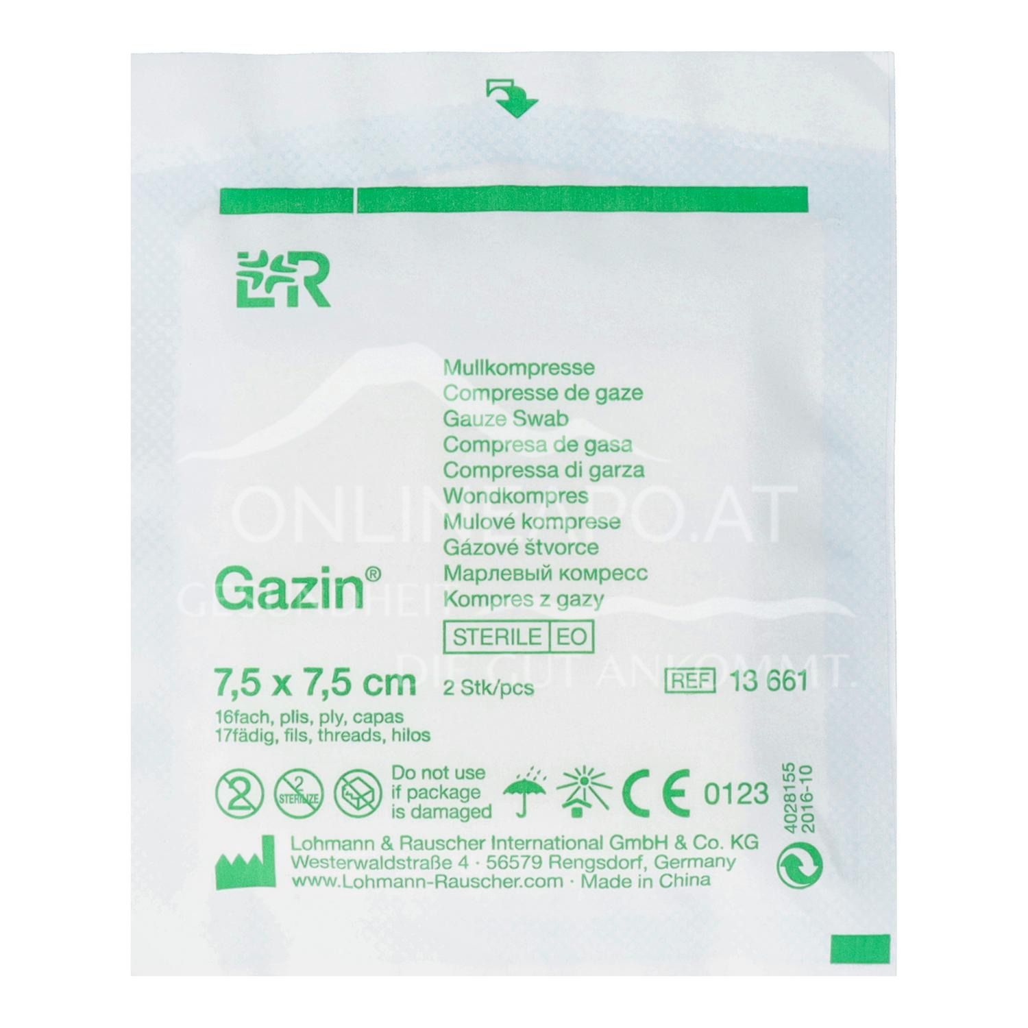 Gazin® gauze compresses sterile, 16-ply, 17-thread, 7.5 x 7.5 cm