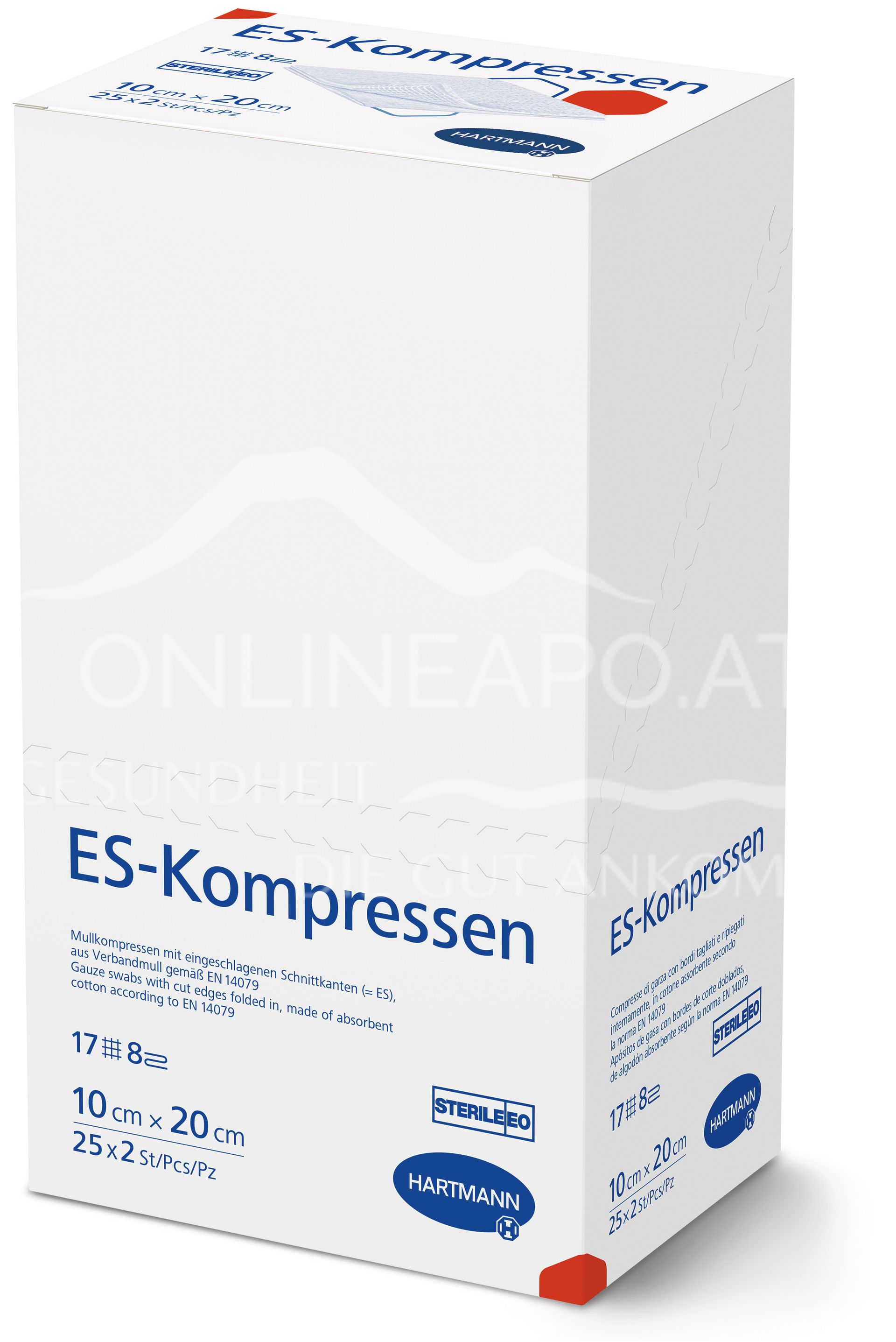 ES compresses 8-fold, sterile sealed in packs of 2, 10 x 20 cm
