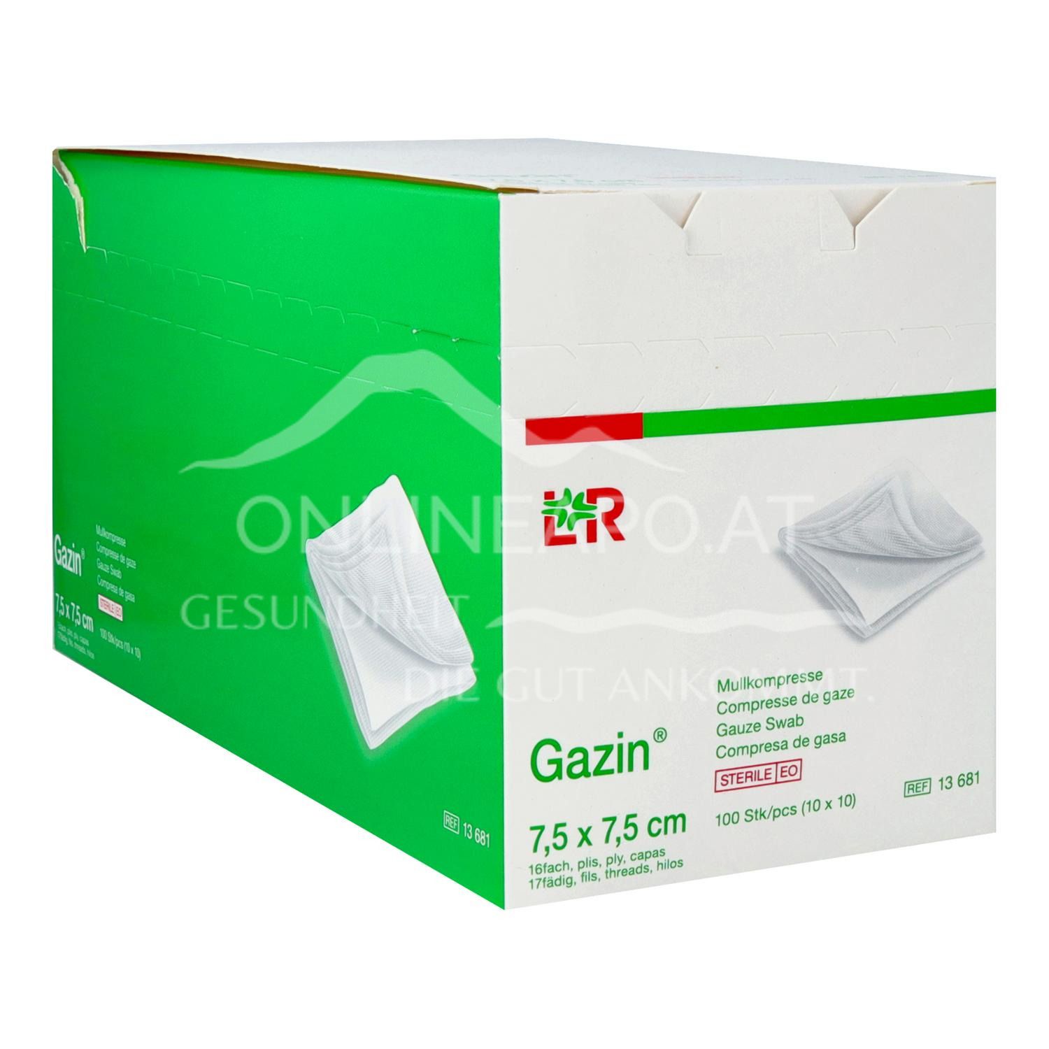 Gazin® gauze compresses sterile, 16-ply, 17-thread, 7.5 x 7.5 cm, 10 x 10 pieces