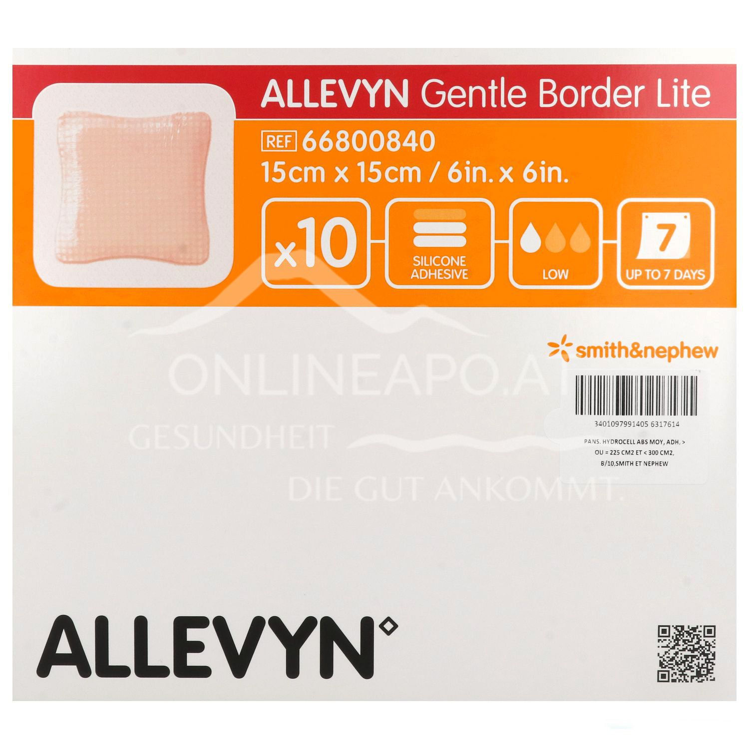 ALLEVYN GENTLE BORDER LITE adhesive silicone foam dressing sterile, 5 x 5 cm