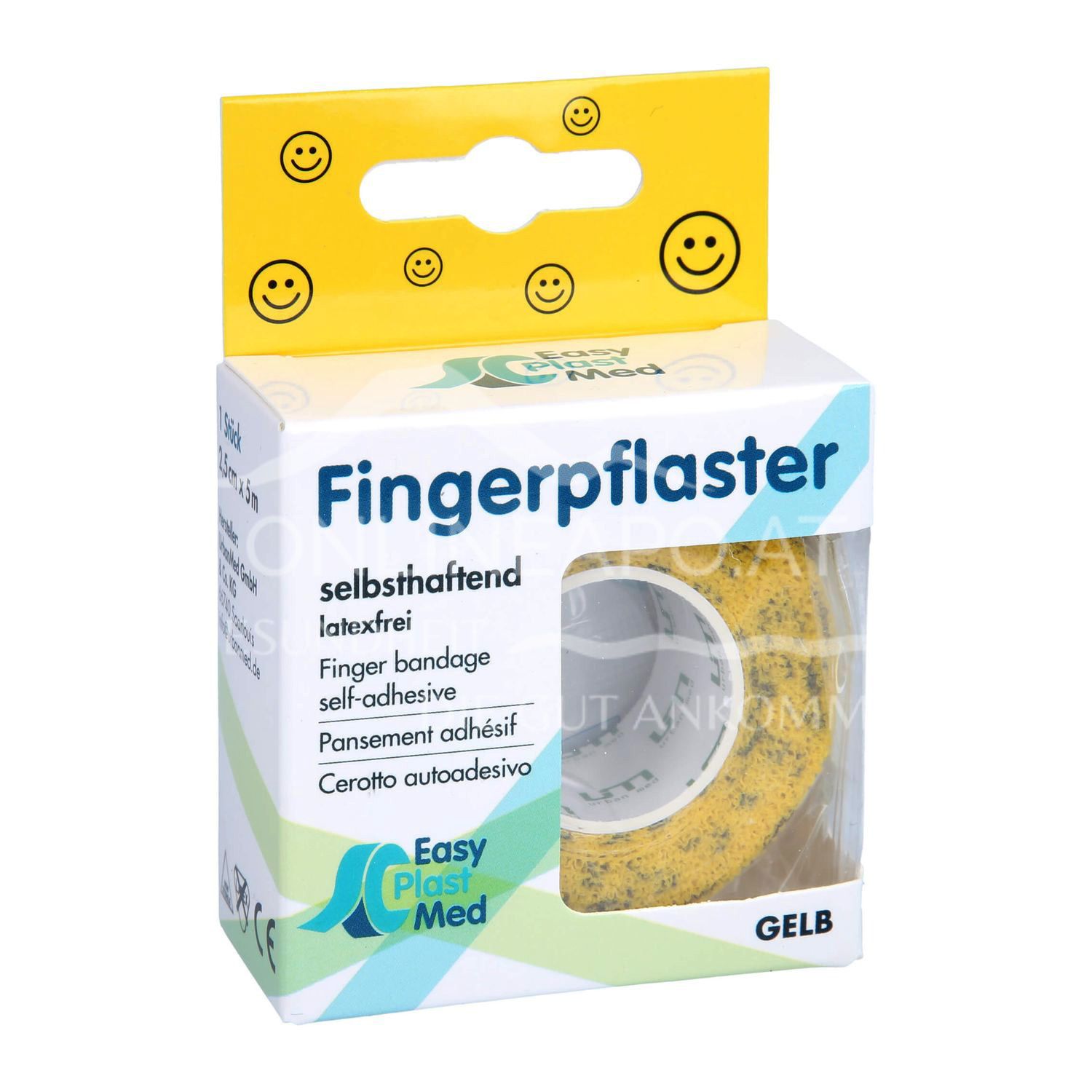 EasyPlast Med Fingerpflaster 2,5 cm x 5 m Smile/Gelb