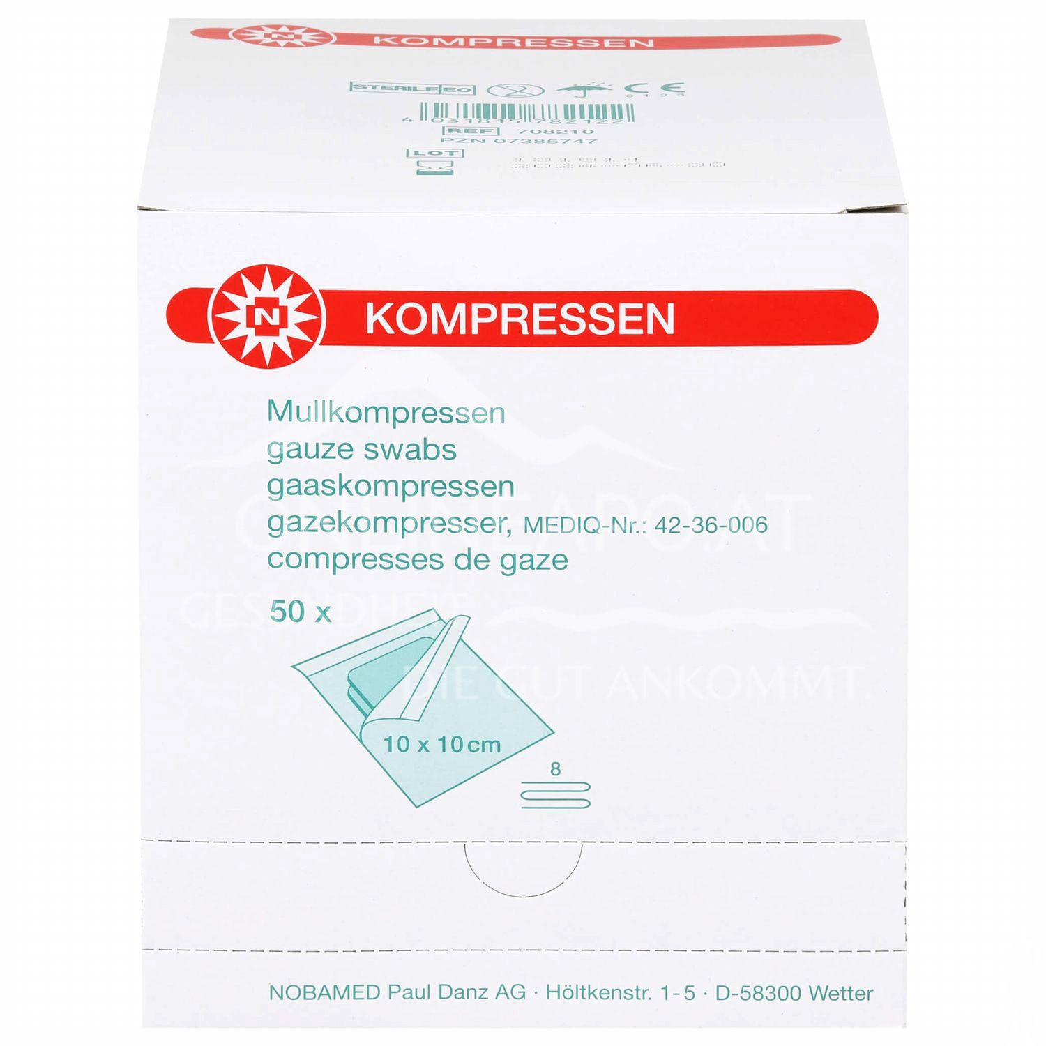 Noba Mullkompressen 8-fach, 17-fädig, steril, 10 x 10 cm, 2 x 50 Stück