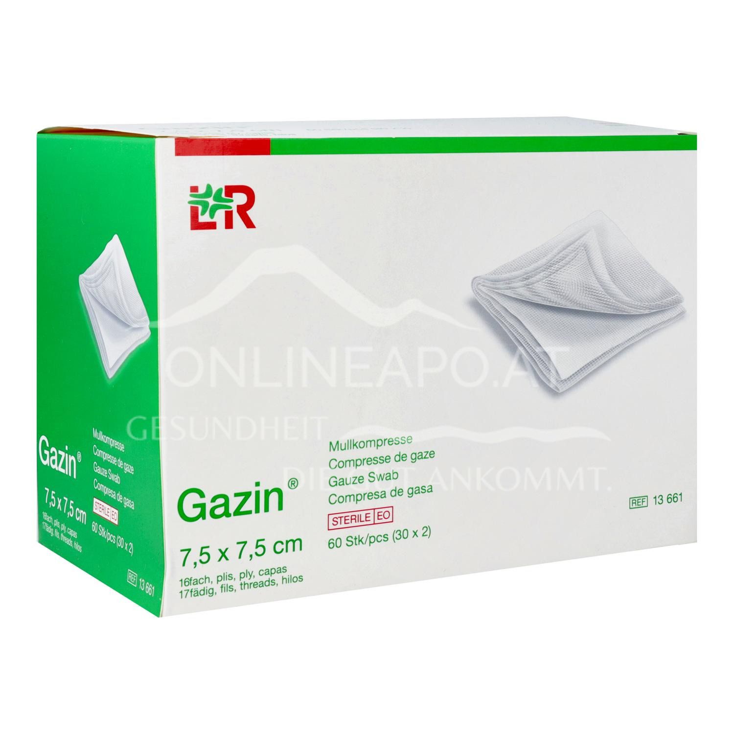 Gazin® gauze compresses sterile, 16-ply, 17-thread, 7.5 x 7.5 cm, 30 x 2 pieces