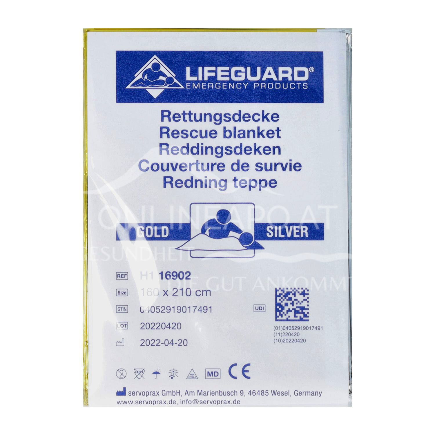 Lifeguard® Rettungsdecke Gold-Silber, 160 x 210 cm