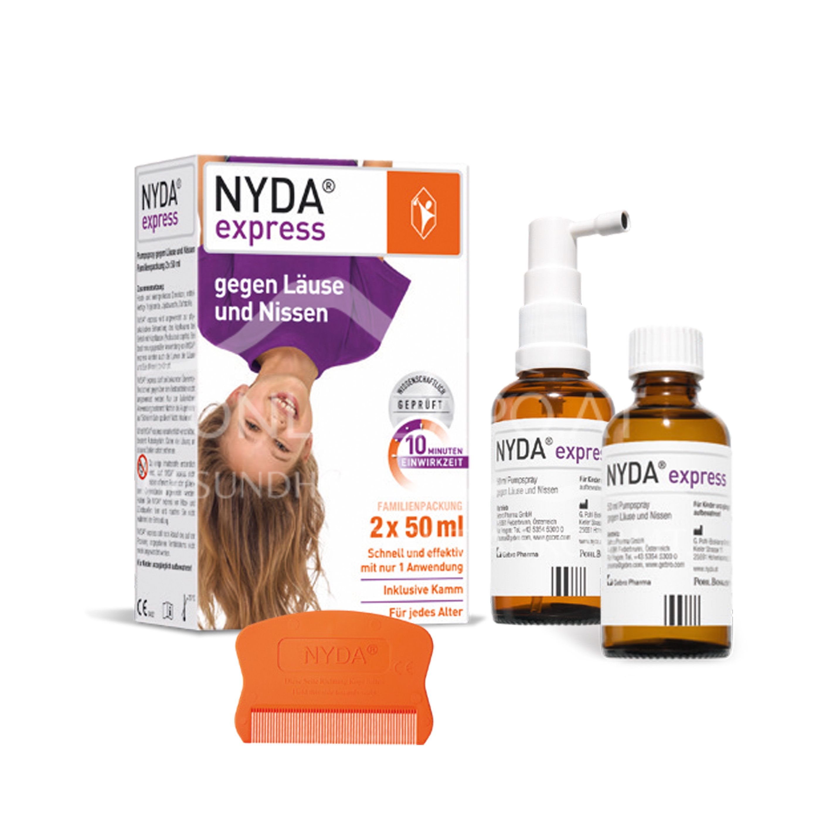 NYDA® express Pumpspray gegen Läuse und Nissen inkl. Läusekamm, 2 x 50 ml