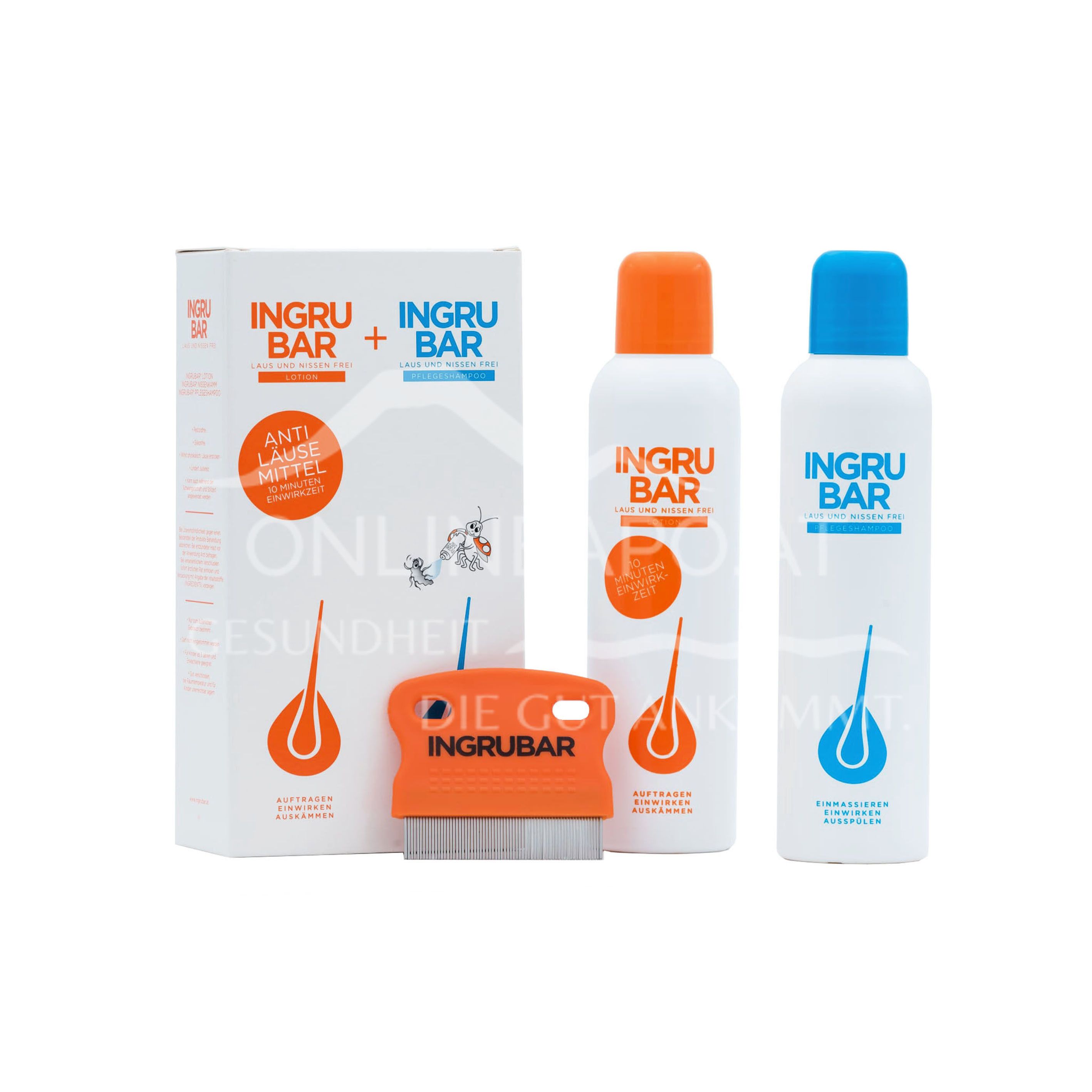 INGRUBAR Laus & Nissen frei – Kombipackung mit Lotion, Shampoo und Metal-Nissenkamm
