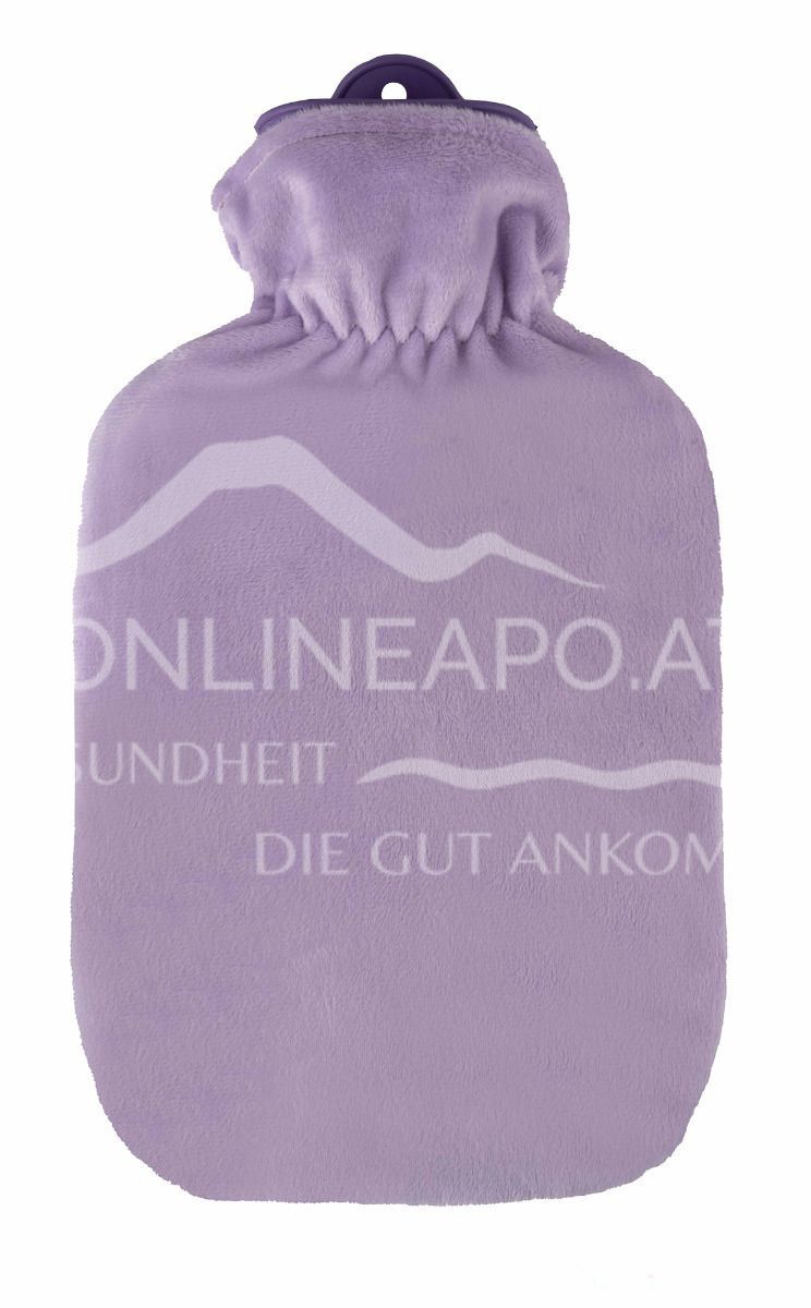 Singer hot water bottle with classic fleece cover, pastel purple - 2.0L